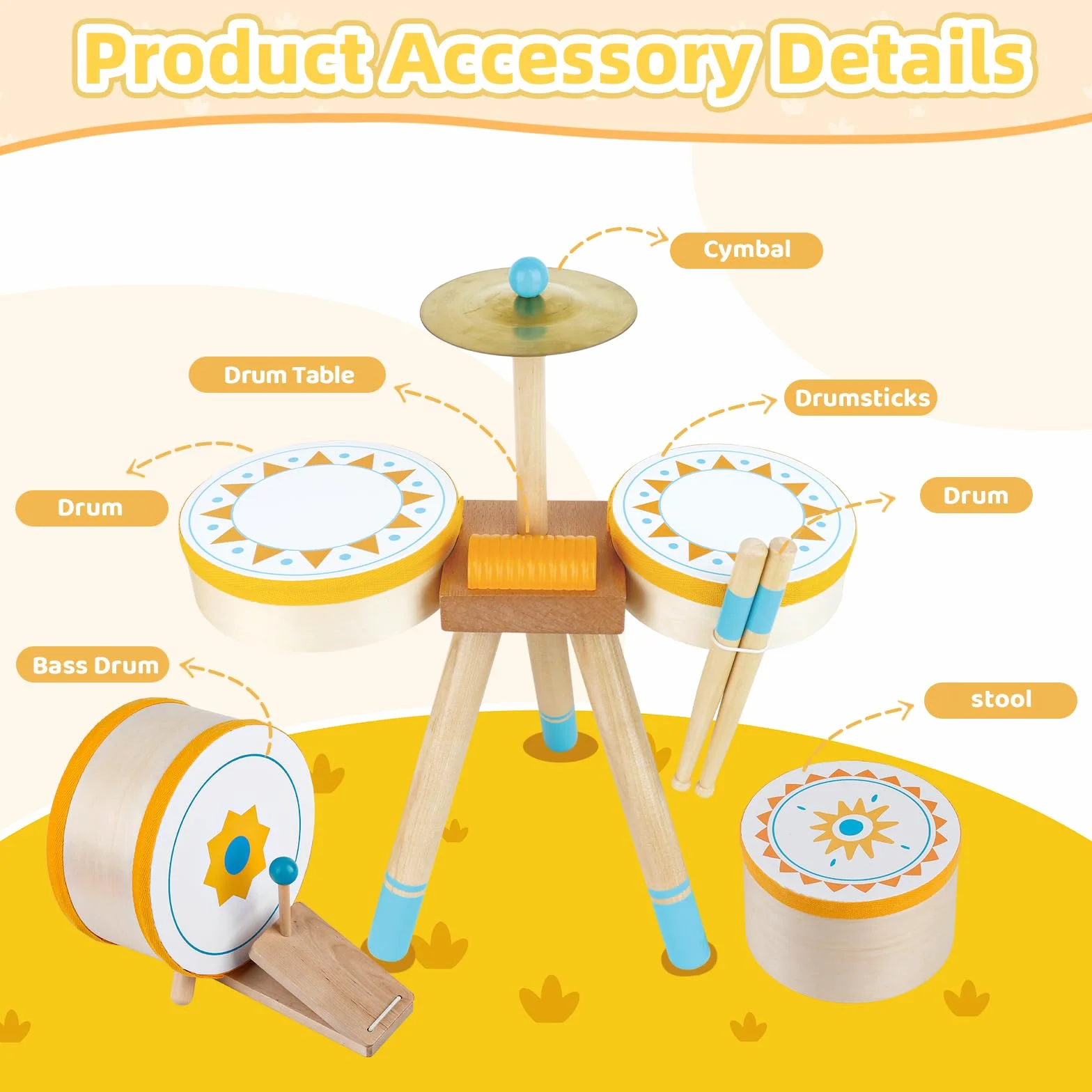 Tambor Montessori para Bebés de 1+ Año | Set de Tambores Educativo de Madera para Niños Pequeños 1-3 Años | Instrumentos Musicales para Bebés, el Regalo Cumpleaños/Navidad para Niños y Niñas