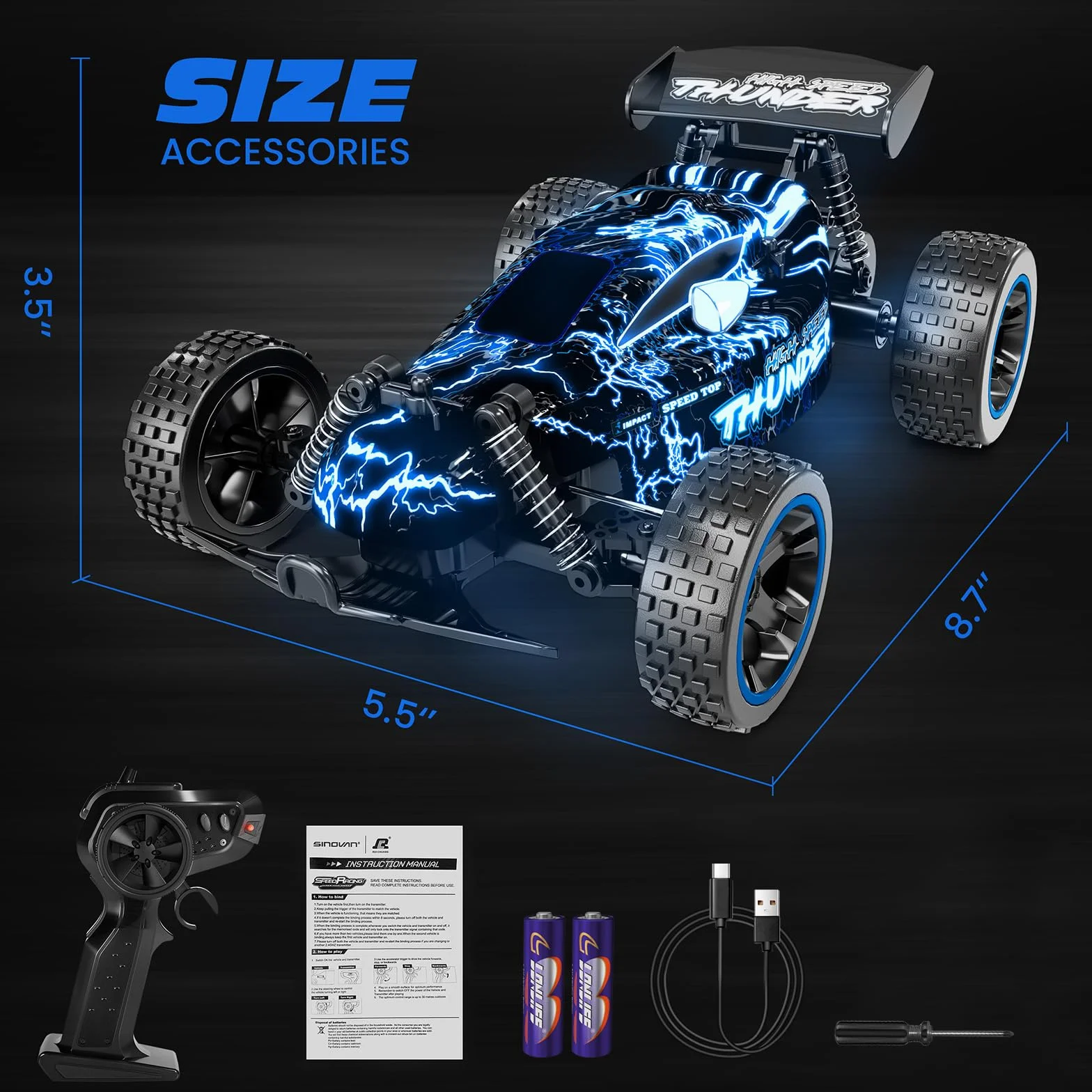 Tecnock Coche Teledirigido para Niños 1:18, Coche RC 2WD de Alta Velocidad 20 km/h, Buggy Todoterreno 2,4 GHz con Baterías Recargables para 50 Min, Regalo para Niños y Niñas