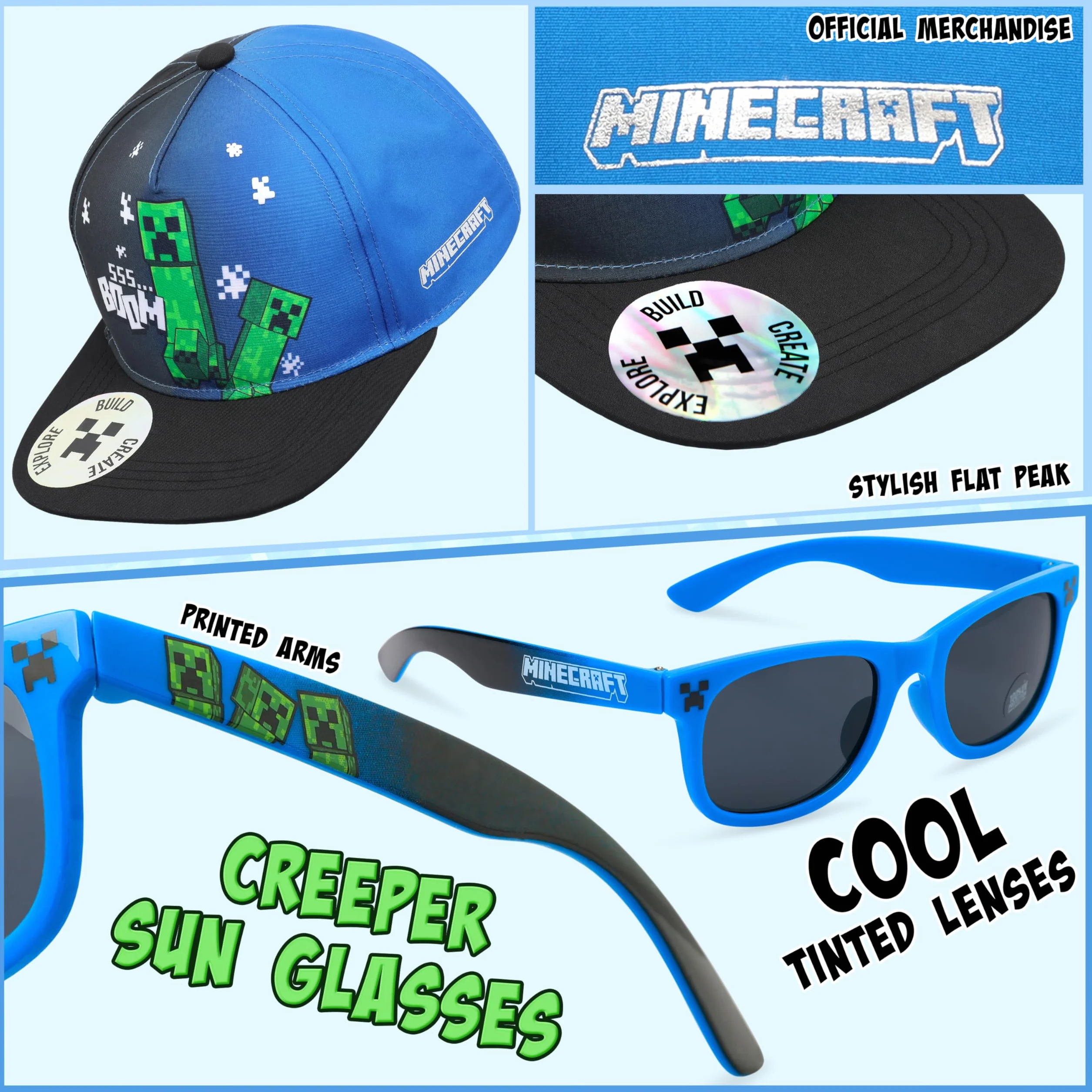 Minecraft Gorra Niño Gafas Sol Proteccion UV 100% Creeper Gorra Béisbol Verano Regalo