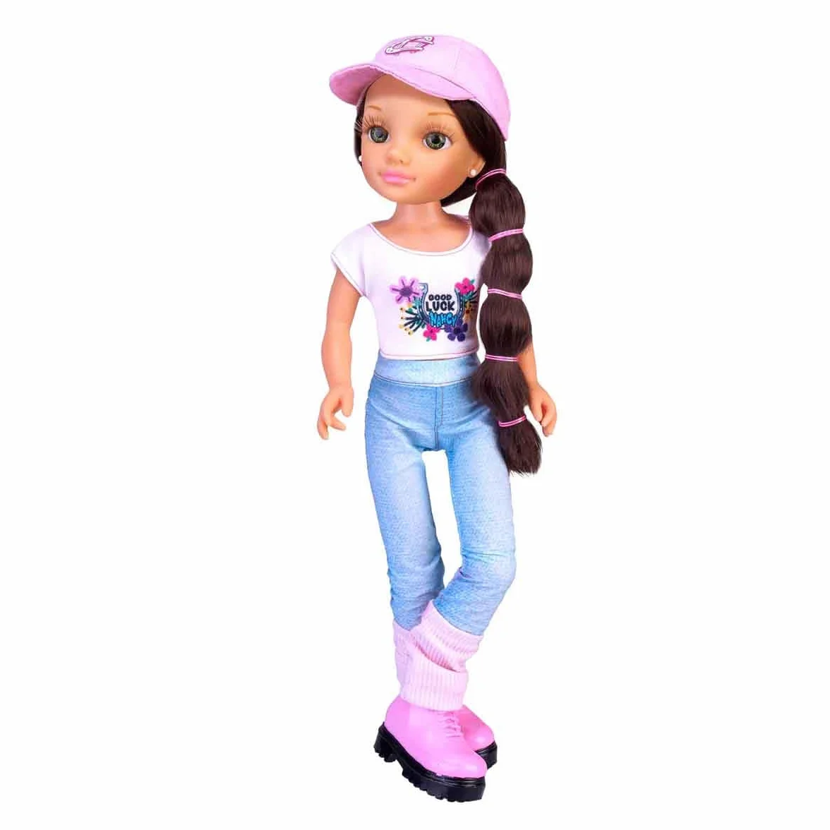 Nancy - Un día con su Caballo, muñeca Fashion articulada y Caballo, Accesorios de Cuidado, Cepillo-Esponja Que Cambia el Color del Pelo de la Crin, niños y niñas a Partir de 3 años, Famosa (NAC49000)