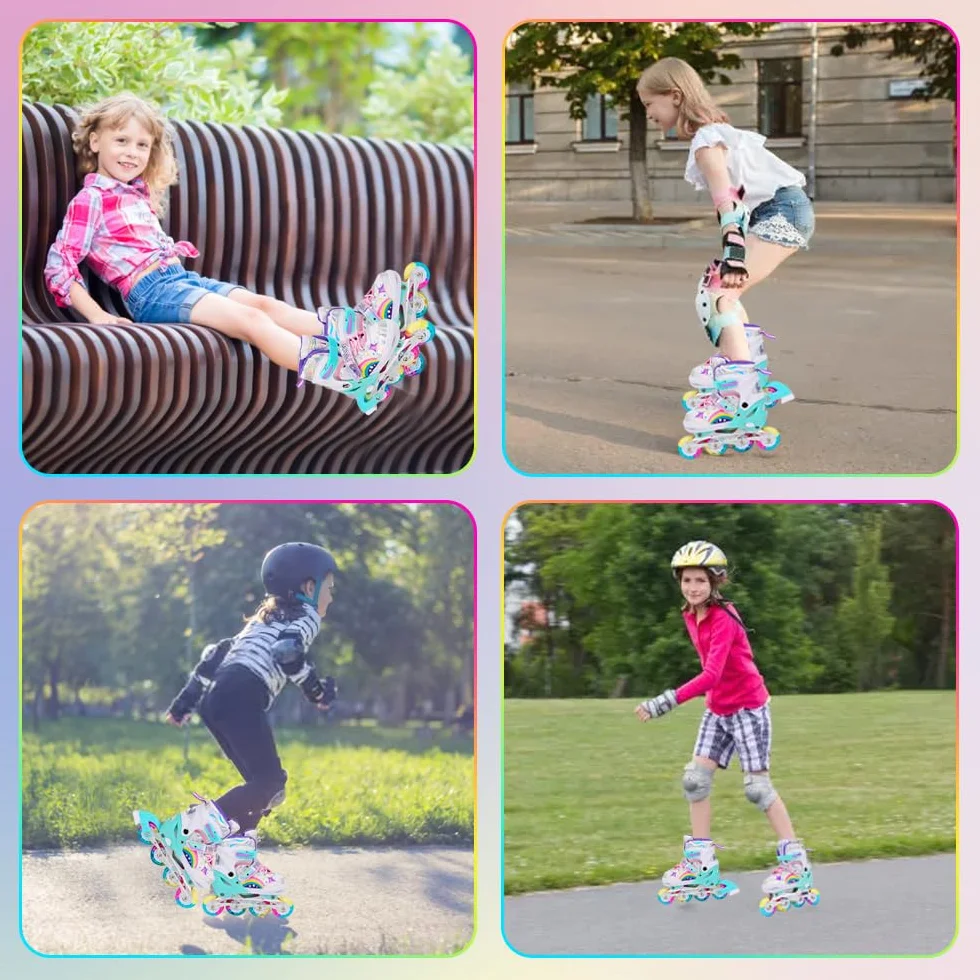 Patines en Línea Ajustables para Niños con Ruedas Iluminadas, Uso Interior y Exterior