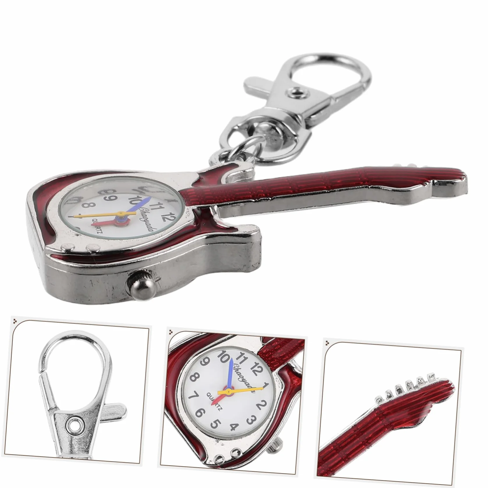 Reloj Llavero Forma de Guitarra para Niños, Reloj de Bolsillo de Cuarzo Compacto Portátil