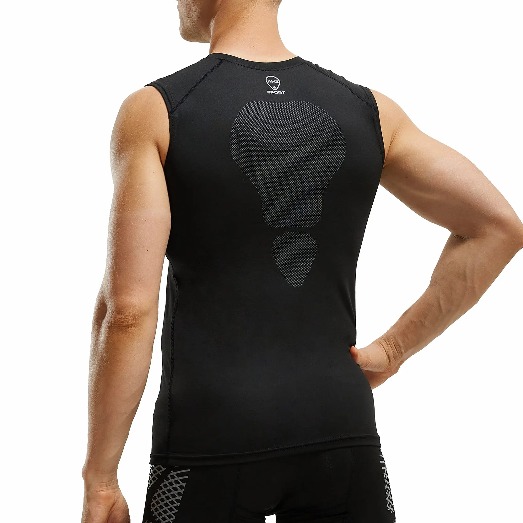 AMZSPORT Camiseta de Compresión Sin Mangas para Hombre, Chaleco de Gimnasio de Secado Rápido