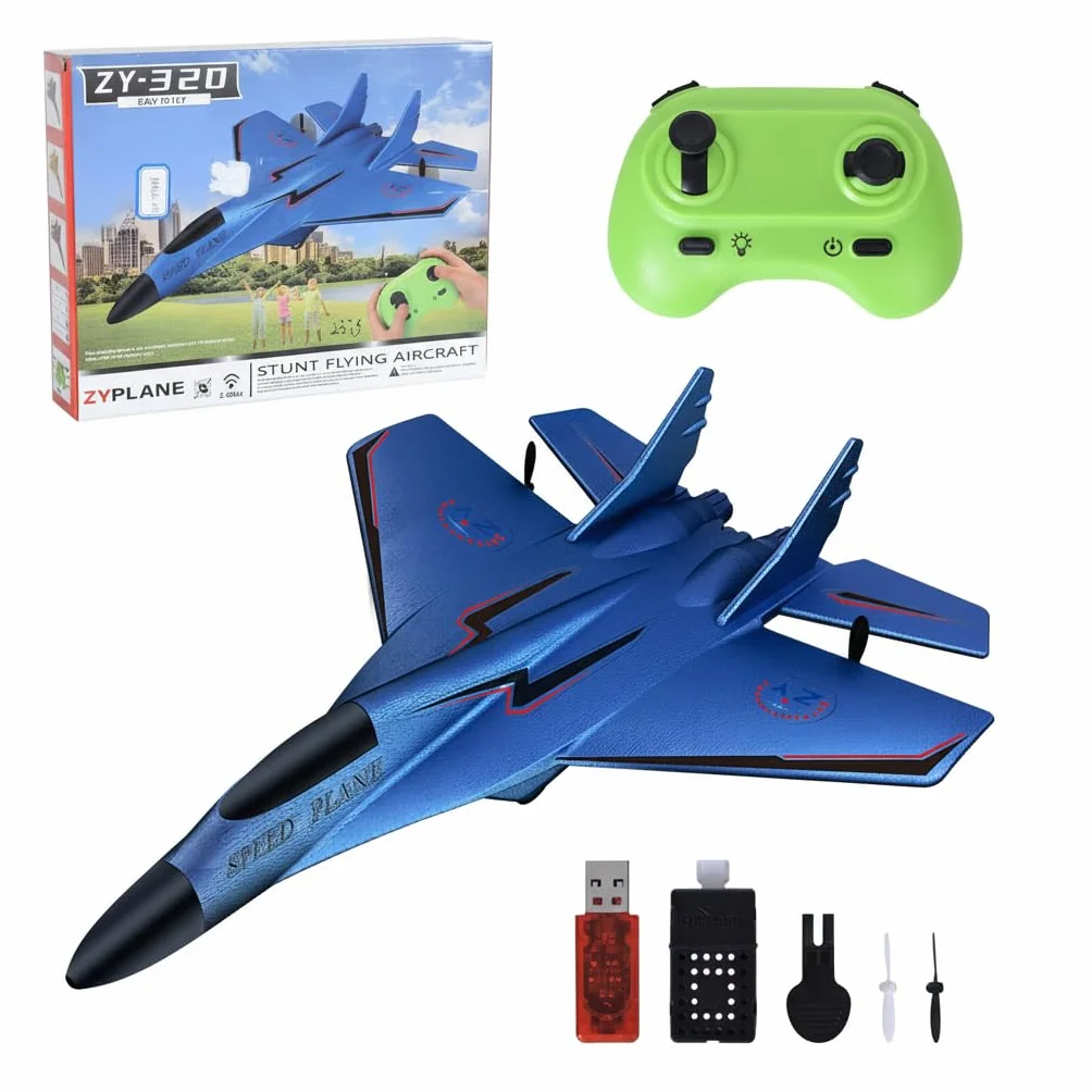 Avión RC de 2 Canales, 2,4 GHz Avión Teledirigido con Carga USB, Iluminación Fría, Planeador Volante a Distancia, Fácil de Volar para Niños y Principiantes