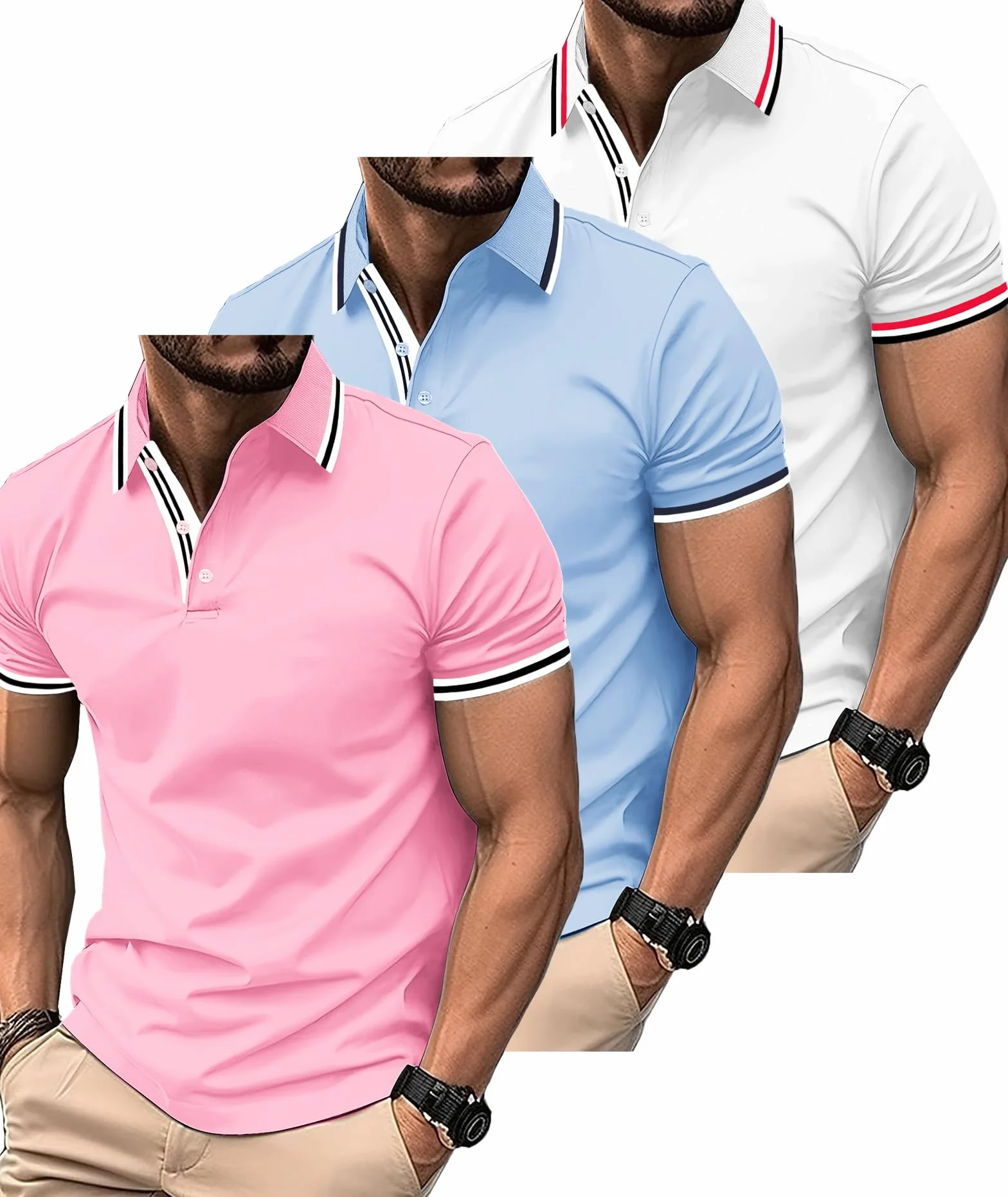SwissWell 3 Piezas Polo Hombre Manga Corta Golf Verano