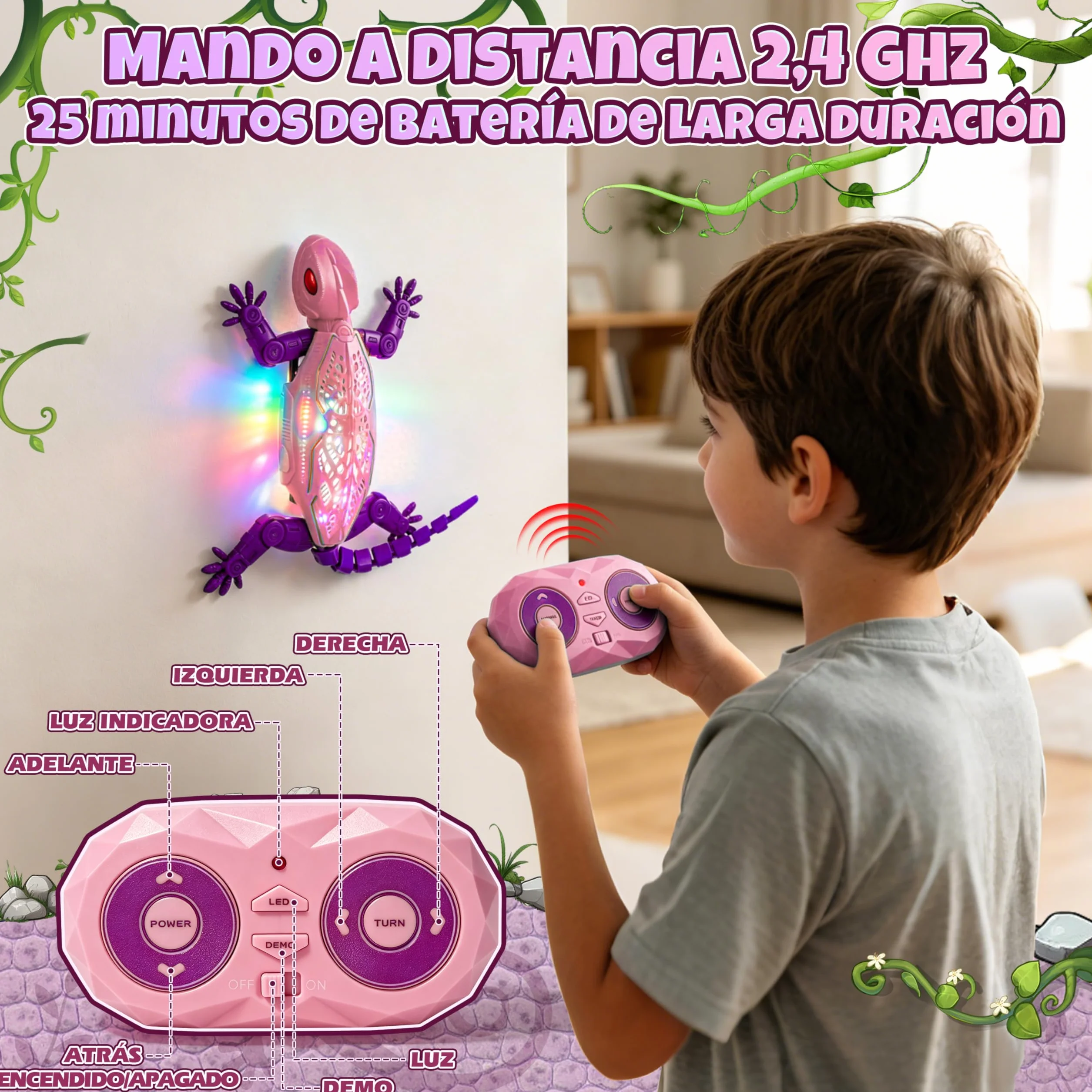 FORMIZON Lagartija Teledirigida con 9 Iluminación, Lagarto teledirigido Pared, Geko Teledirigido Juguete Movimientos Realistas, Regalo Interactivo de Robot para Niños y Niñas a Partir de 3 A (Rosa)