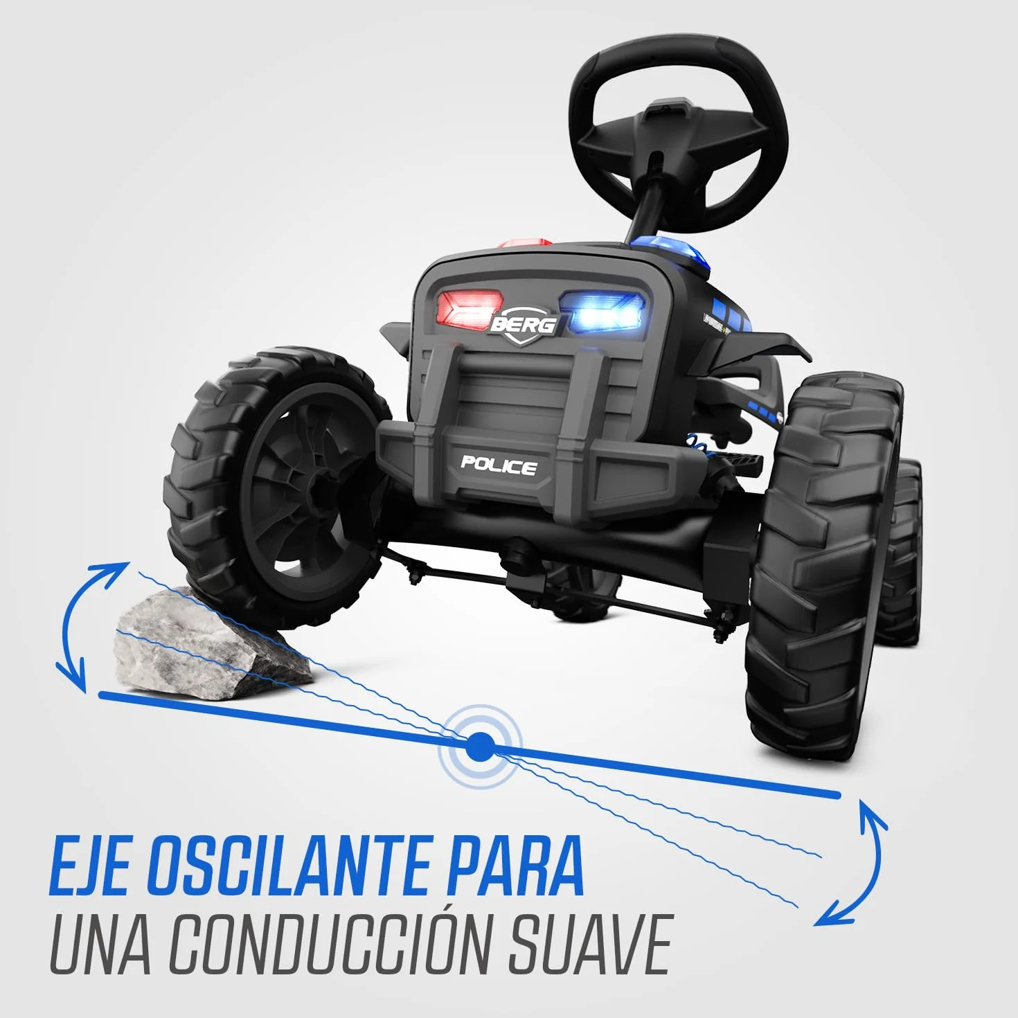 BERG Kart a Pedales Buzzy Police | 2-6 años, cuadro resistente, asiento regulable, volante regulable