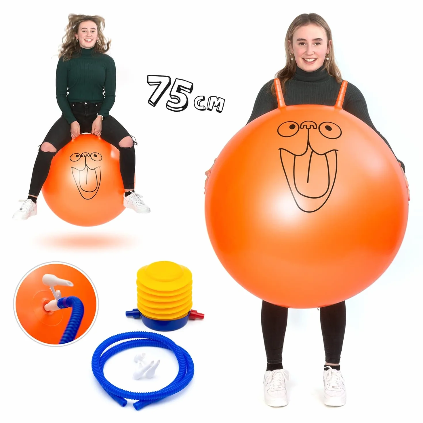CKB LTD Bola para Saltar, Pelota saltarina Juguetes Jardin Tolva Espacial Gigante Retro Extra Grande 75 cm para Adultos – Inflable Incluye Bomba de pie soporta hasta 100kg – Naranja