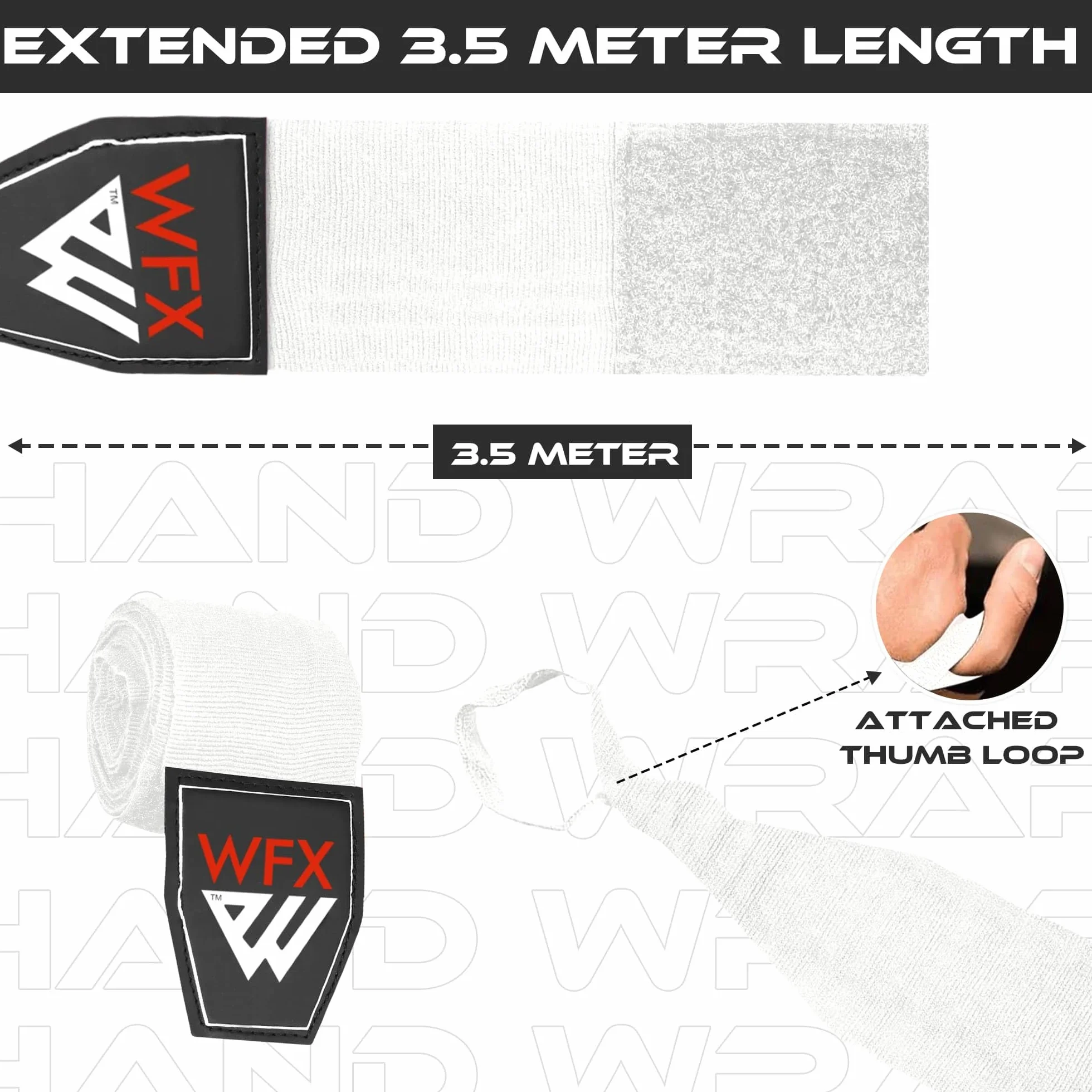 WFX Vendas Boxeo Artes Marciales 3,5-4,5 Metros Guantes Interiores Correas Apoyo Muñeca Bolsa Entrenamiento Elástica Pesada Muay Thai