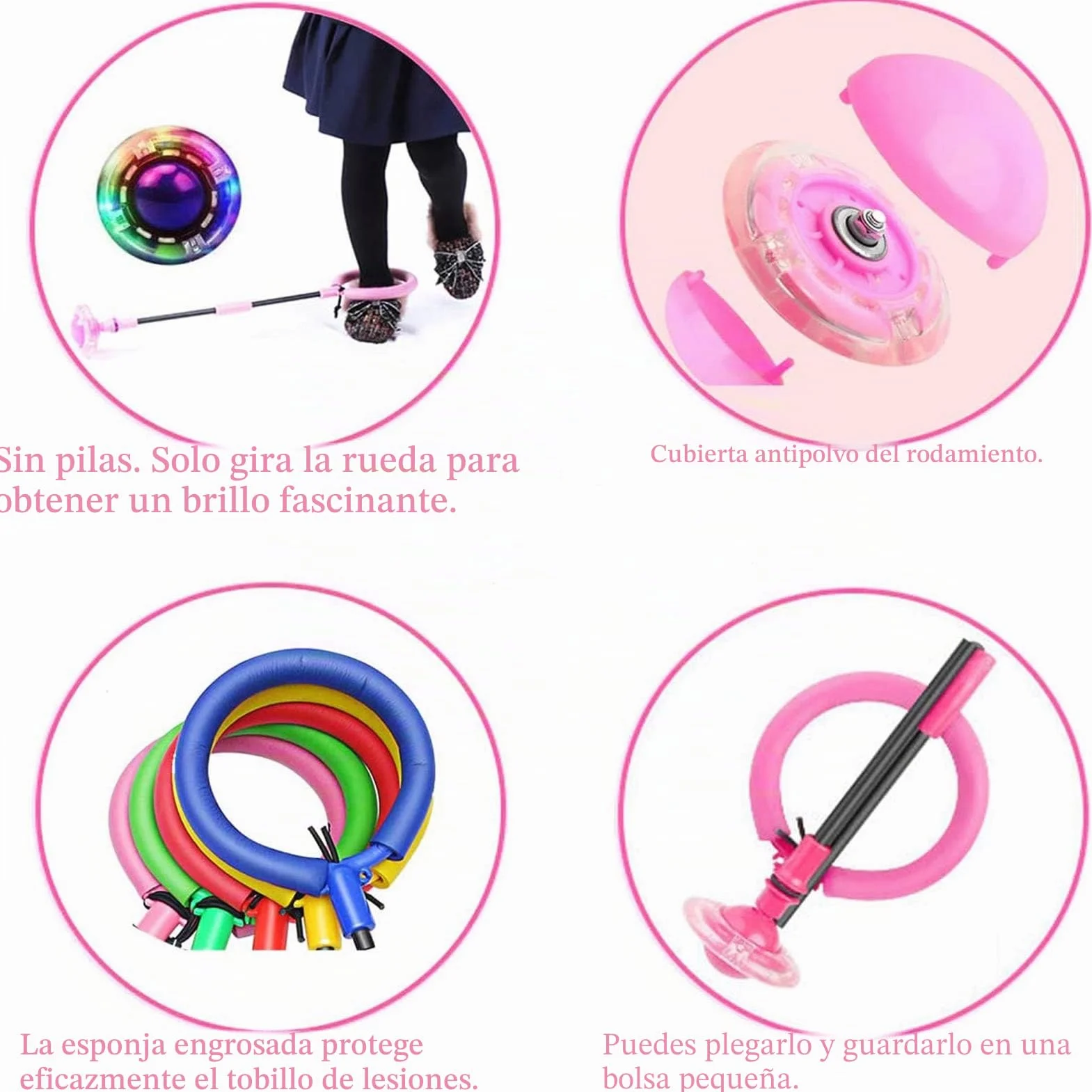 Pelota De Salto De Tobillo con Flash Plegable para Niños Adultos Ejercicio (Rosa)