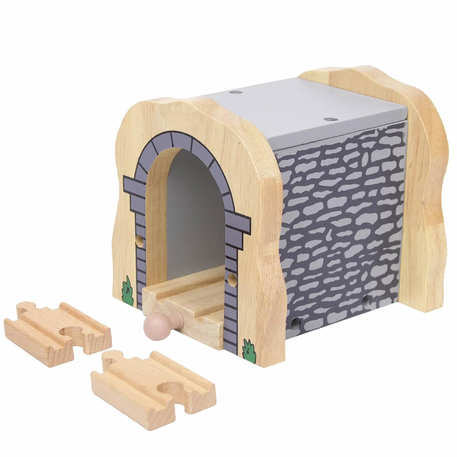 Accesorios de tren de madera para niños a partir de 3 años, túnel de piedra gris