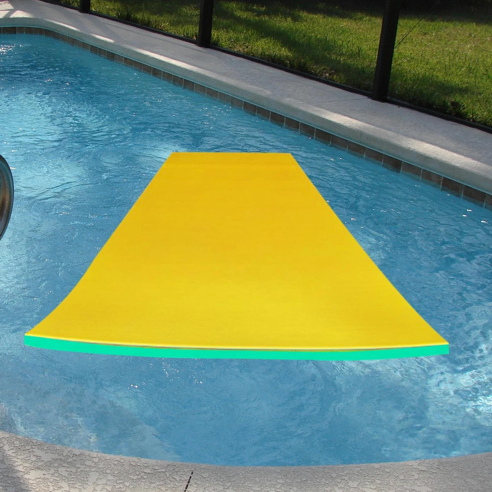 Fenteer Colchoneta Flotante para Piscina, Ideal para familias, Adultos, Fiestas y Playa, Verde Amarillo