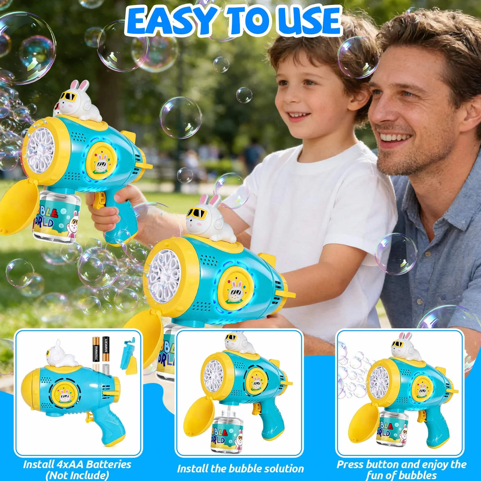 Pistola de Burbujas, Máquina Automática de Burbujas para Niños, 10000+ Burbujas por Min, Juguete de Pistola de Burbujas Recargable para Boda, cumpleaños, Fiesta, Pascua (Azul)