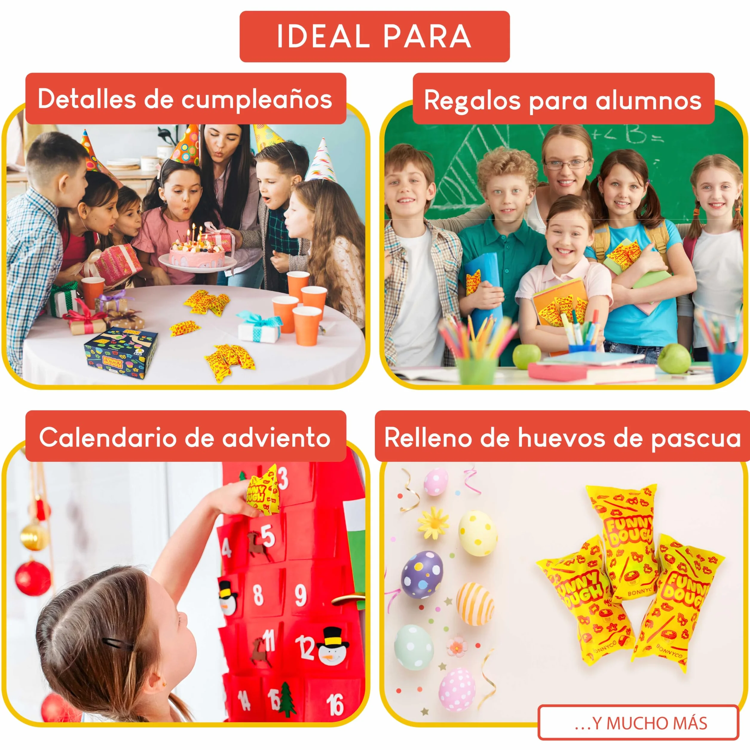 BONNYCO Set Plastilina con Moldes y Bolsas Sorpresa Pack 16 Regalos Cumpleaños Niños Colegio 3-9 Años. Detalles Alumnos Fin de Curso, Ideas Regalitos para Invitados, Relleno Piñata