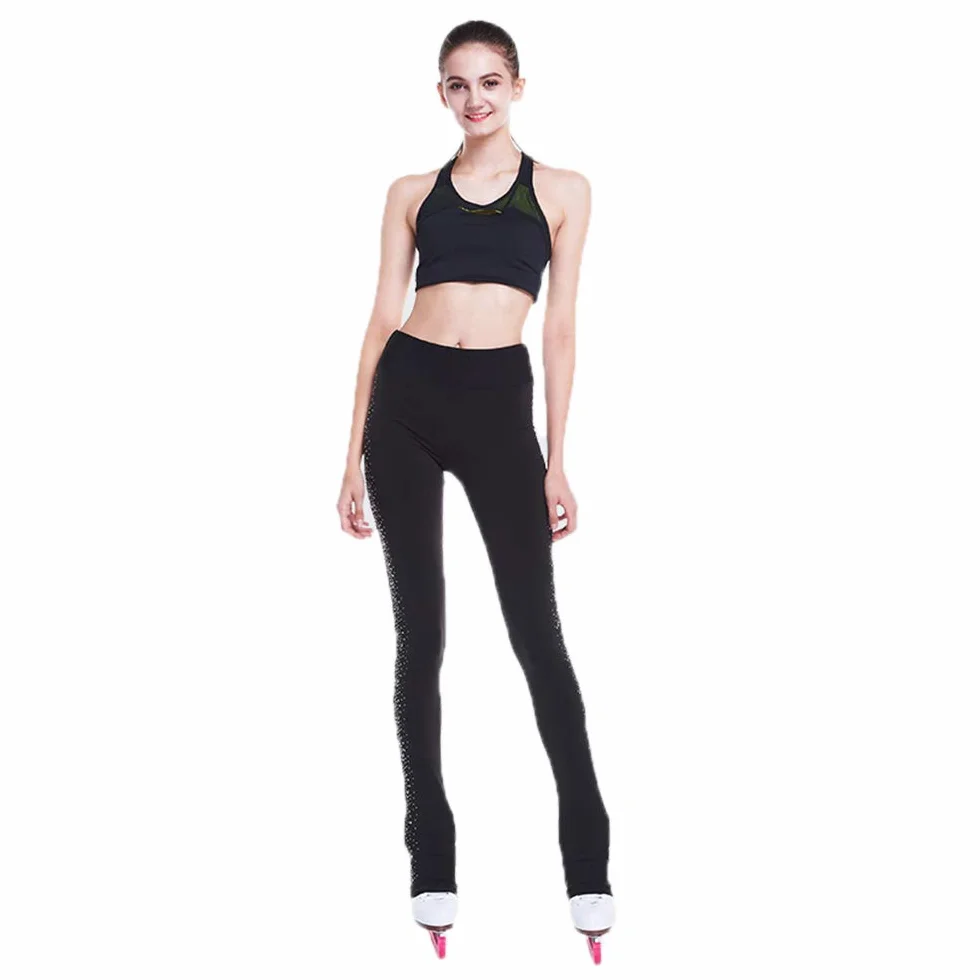 LIUHUO Leggings Negros Patinaje Artístico Niñas Ropa Entrenamiento Cristales Calidad