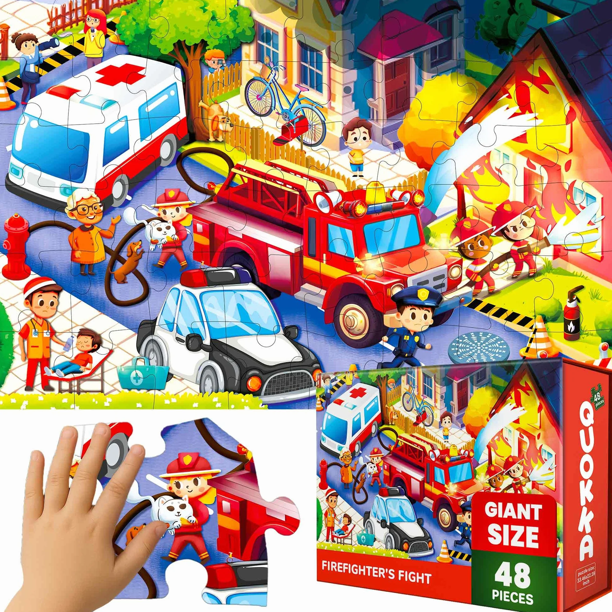 QUOKKA Puzzle Gigante Niños 3 4 5 Años - 60x90 cm 48 Piezas Puzzle XXL de Suelo Infantiles 5 6 Años - Grande Juguete Camión de Bomberos - Regalo Educativo para Niños y Niñas de 2 a 6