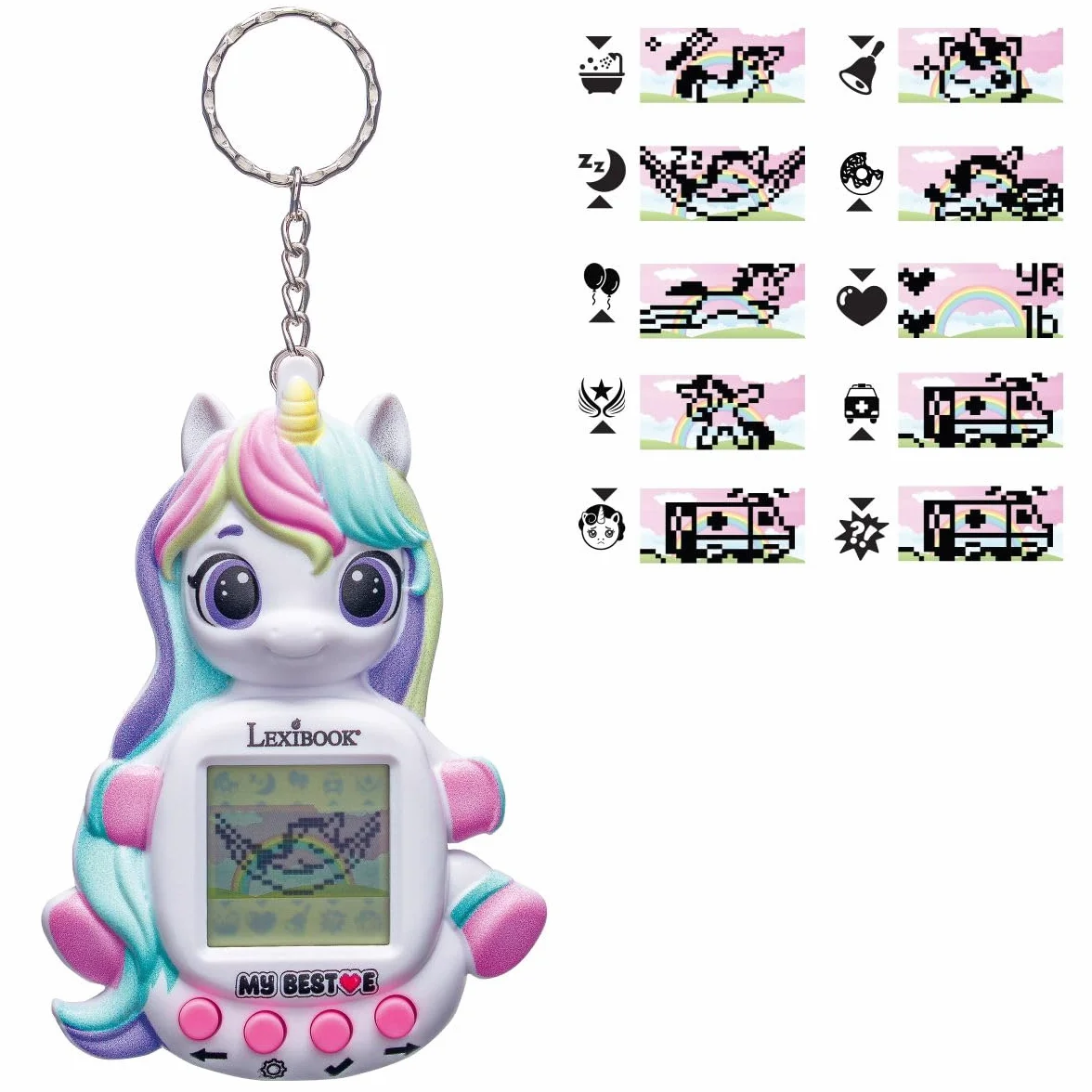 Lexibook, Consola My Best-E Licorne con Pantalla LCD y Llavero, Rosa, JLMBUNI