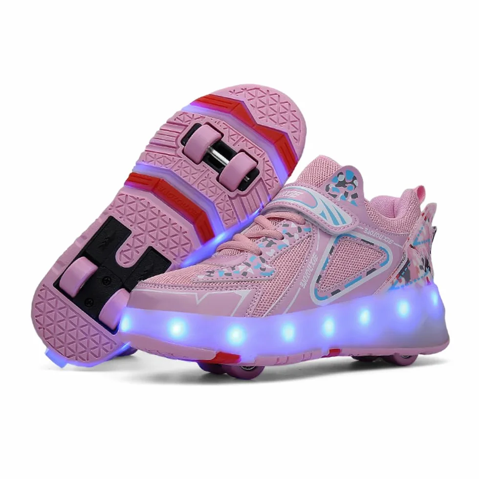 Zapatos con Ruedas para Niña y Niño, Patines con 4 Ruedas Retráctiles, Zapatillas Deportivas al Aire Libre