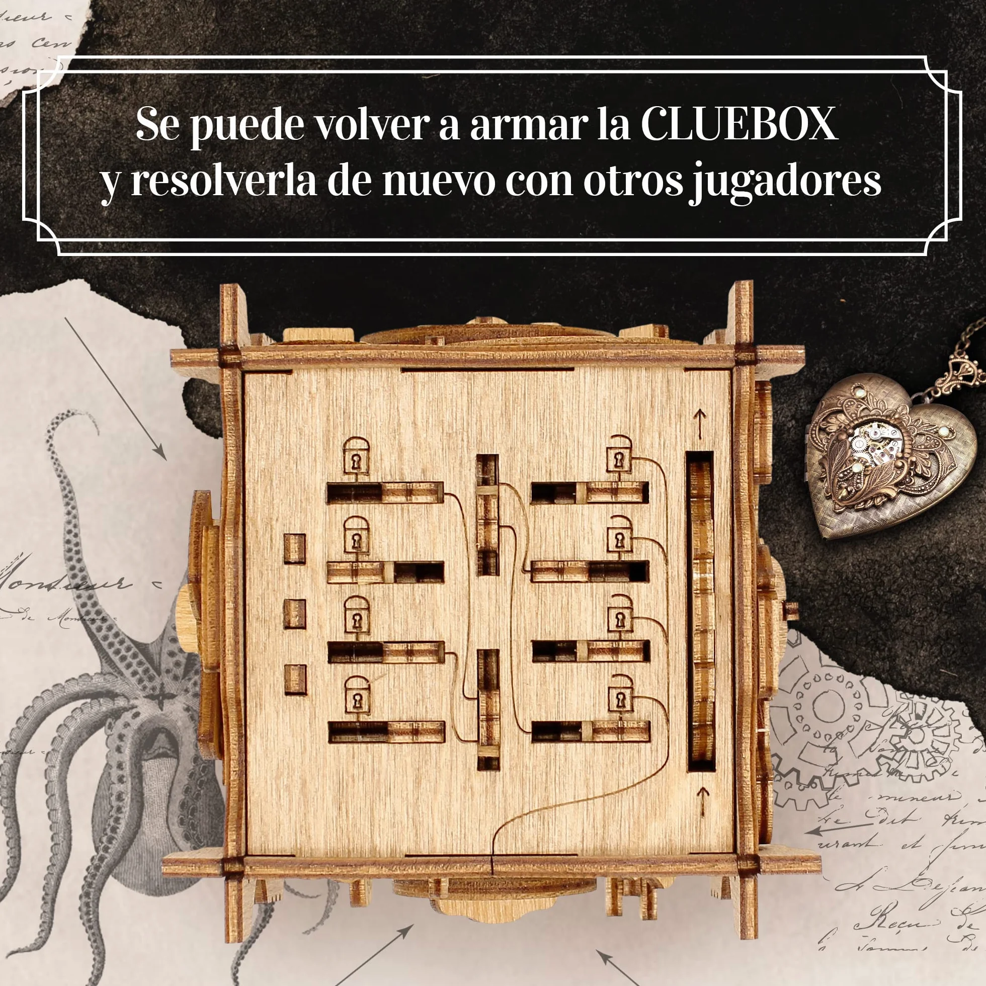iDventure Cluebox - Capitán Nemo Nautilus - Juego de Escape Room - puzzle 3D de madera - caja misteriosa - caja secreta japonesa - regalo original - caja para dinero boda - rompecabezas para adultos
