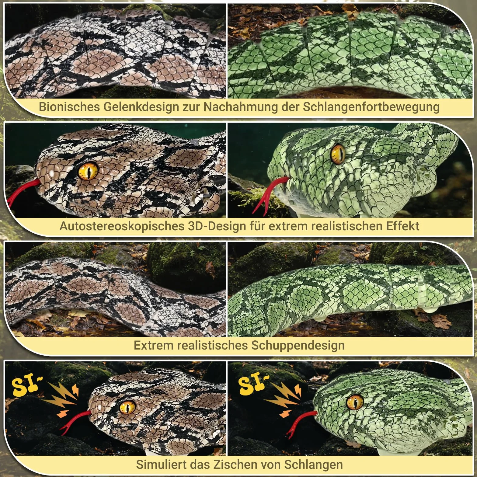 HILKKET Serpiente Teledirigida, Serpiente pitón Teledirigida de 64 cm, Juguete eléctrico de Serpiente para Tierra y Agua a 5 km/h, Juguete Impermeable para Piscina, Juguete Acuático para Niños