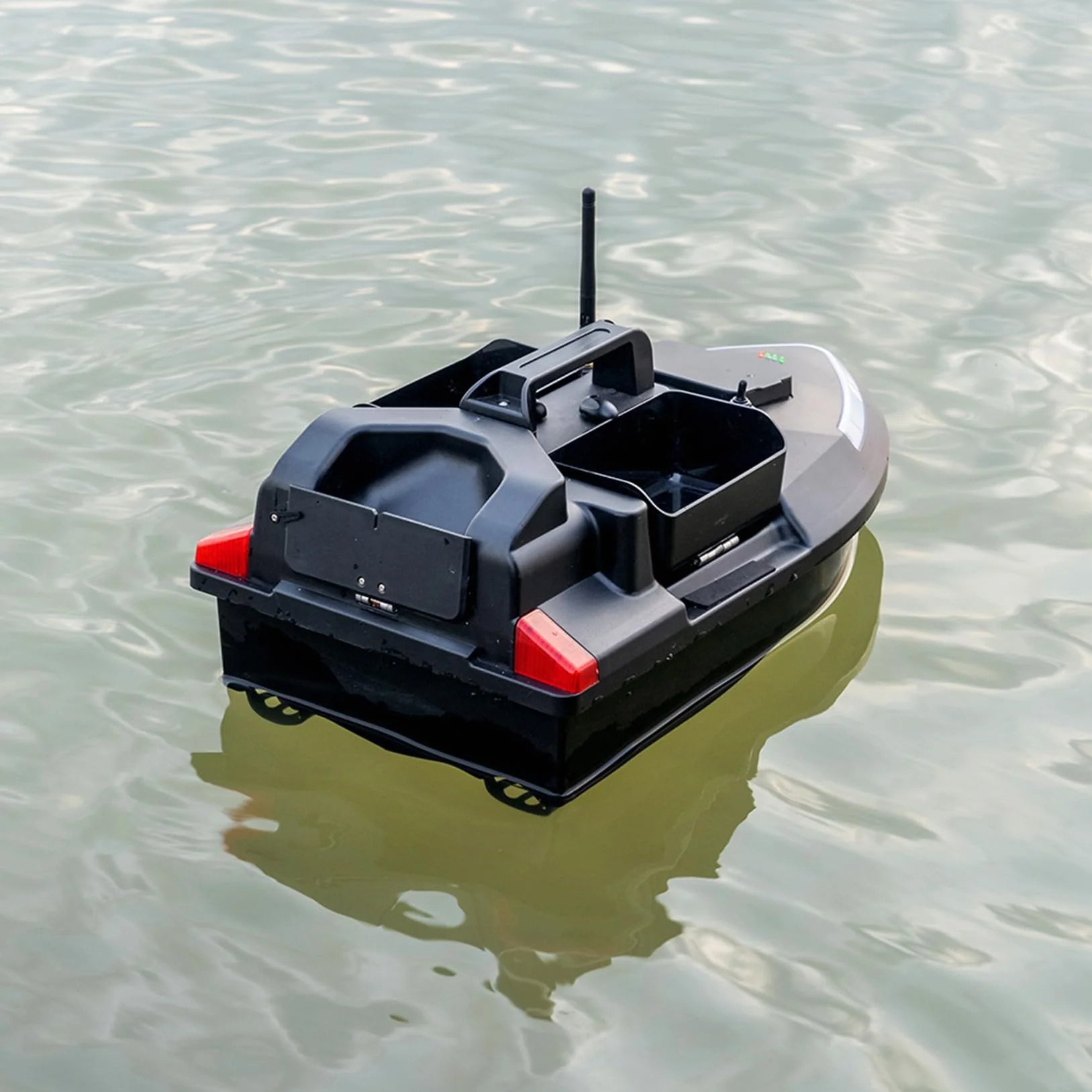 Barco de pesca inteligente GPS RC cebo, crucero automático, doble motor, tres tolvas, gran capacidad, luz nocturna LED, buscador de peces, barco, 12000 mAh (negro)