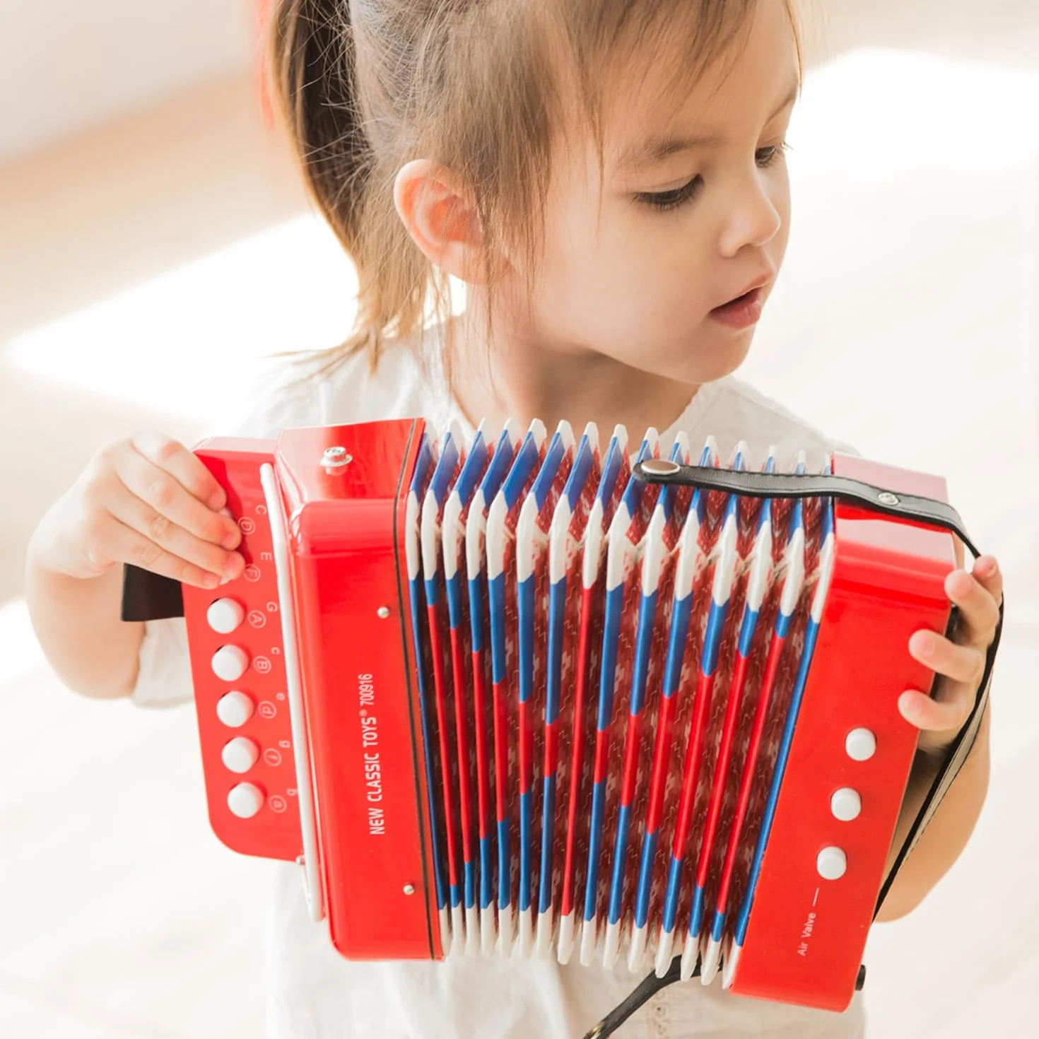 Woet® Acordeón de Juguete Rojo para Niños, Instrumento Musical con Libro de Canciones y 8 Canciones, Juguete Educativo para Principiantes, Desarrollo Musical, A Partir de 3 Años