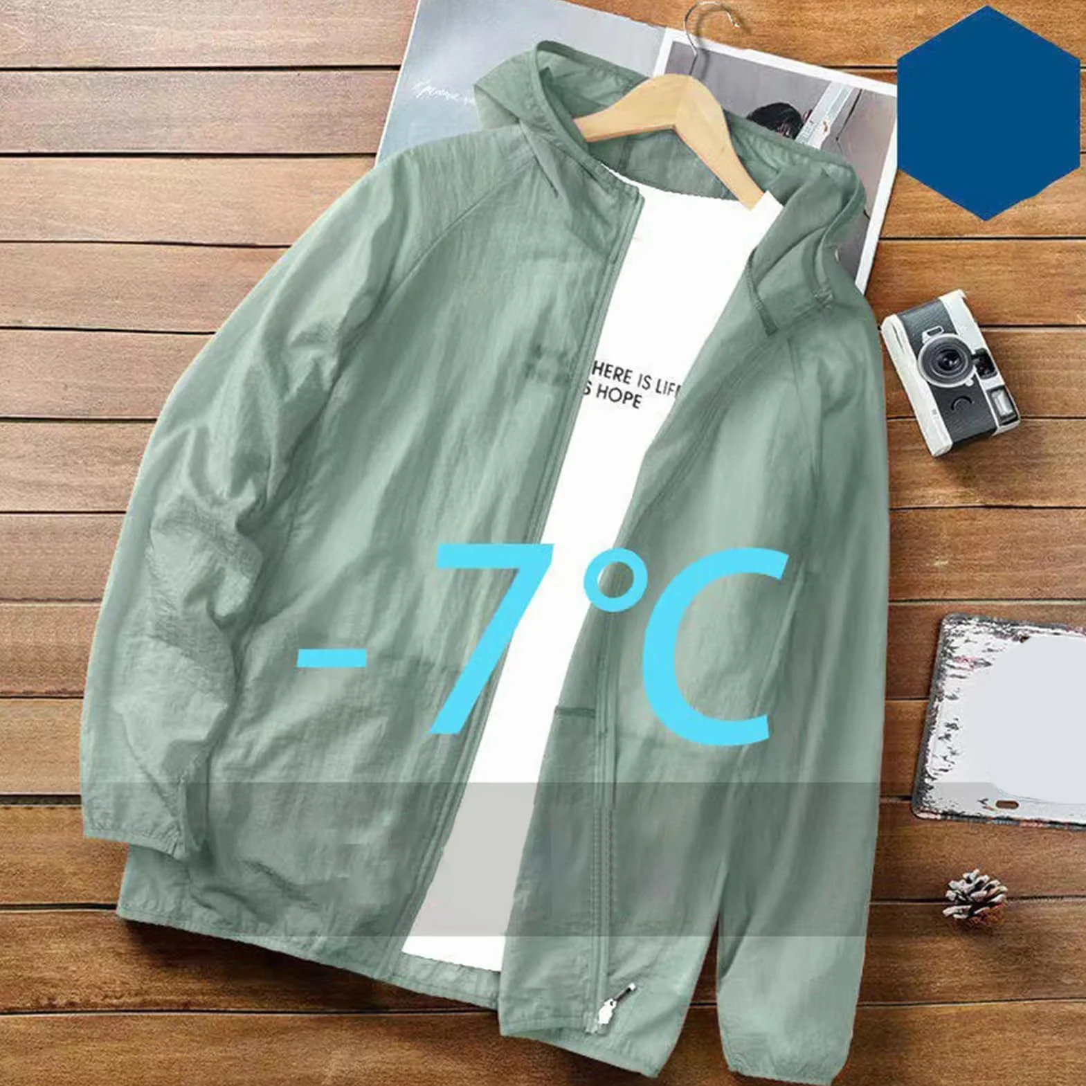 Tbest Chaqueta de Protección Solar UV para Hombres, Camisa Ligera Transpirable Manga Larga con Capucha