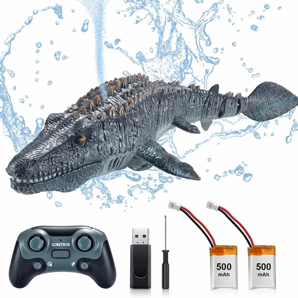 OBEST 2.4GHz Barcos Teledirigido RC Mosasauru para Niños, Tiburón Lanchas Juguete para Piscinas y Lagos Agua Spray, RC Tiburón Dinosaurio Eléctrico Cumpleaños para Niños y Niñas