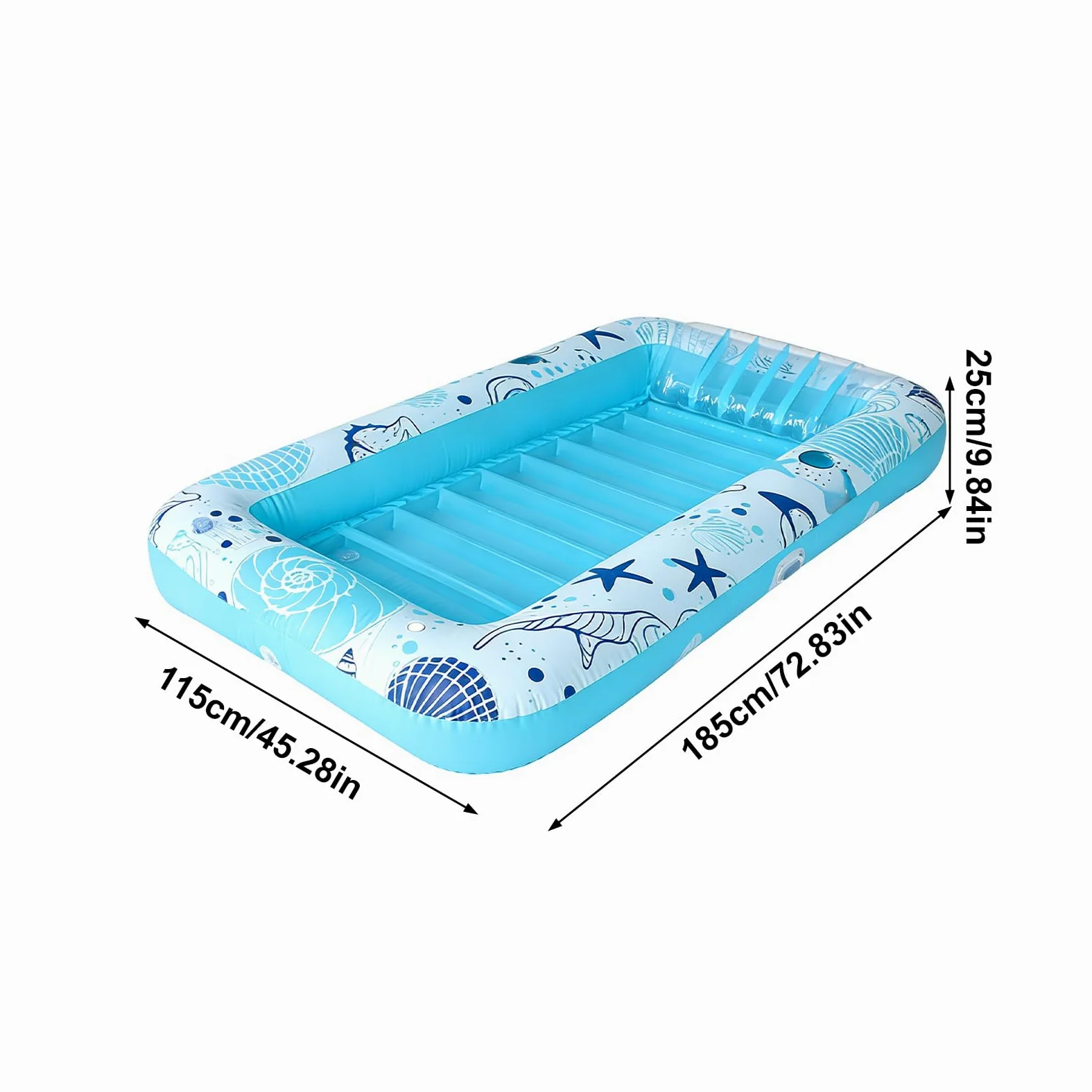 Tumbona inflable de piscina cómoda para tomar el sol, 185 x 115 x 25 cm, piscina bronceadora hinchable, para tomar el sol, diseño de válvula de doble capa, para lago de playa