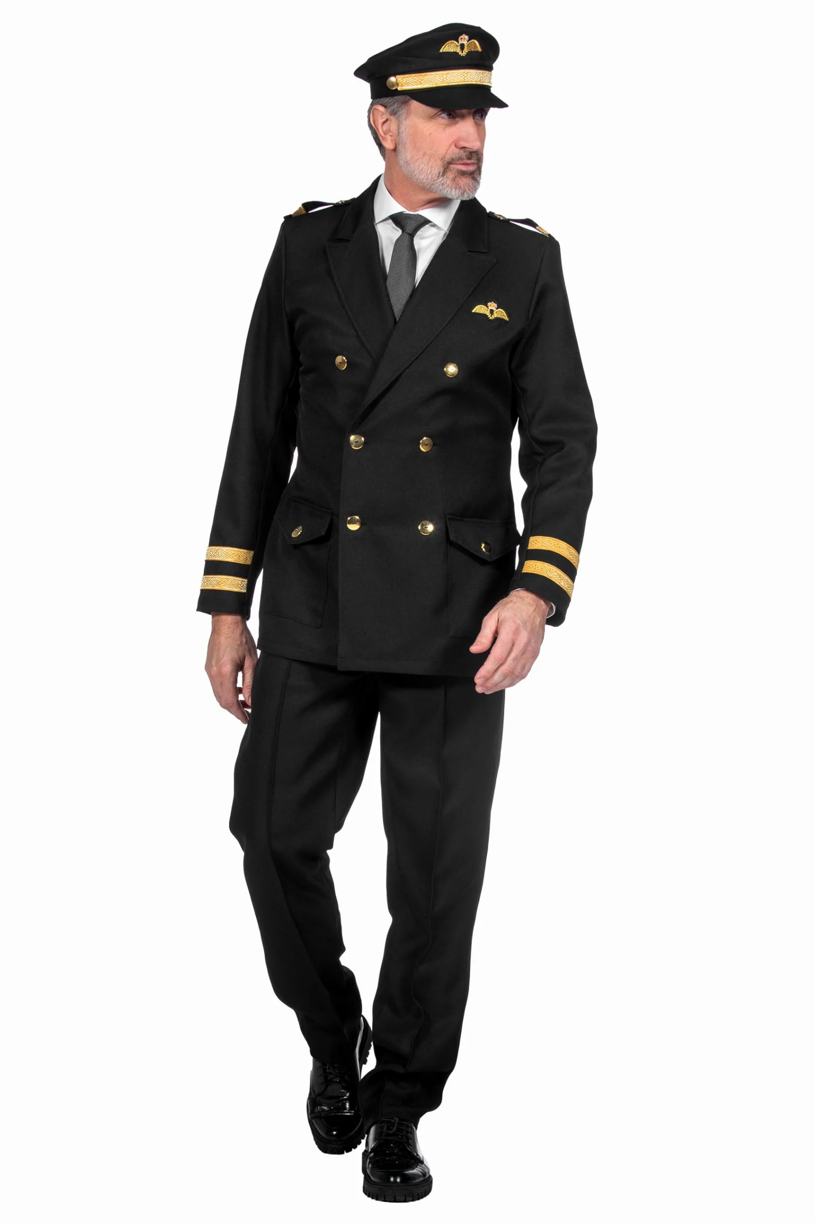 Wilbers&Wilbers 330467 - Disfraz de piloto para Hombre, Traje de piloto en Negro, capitán, para Carnaval