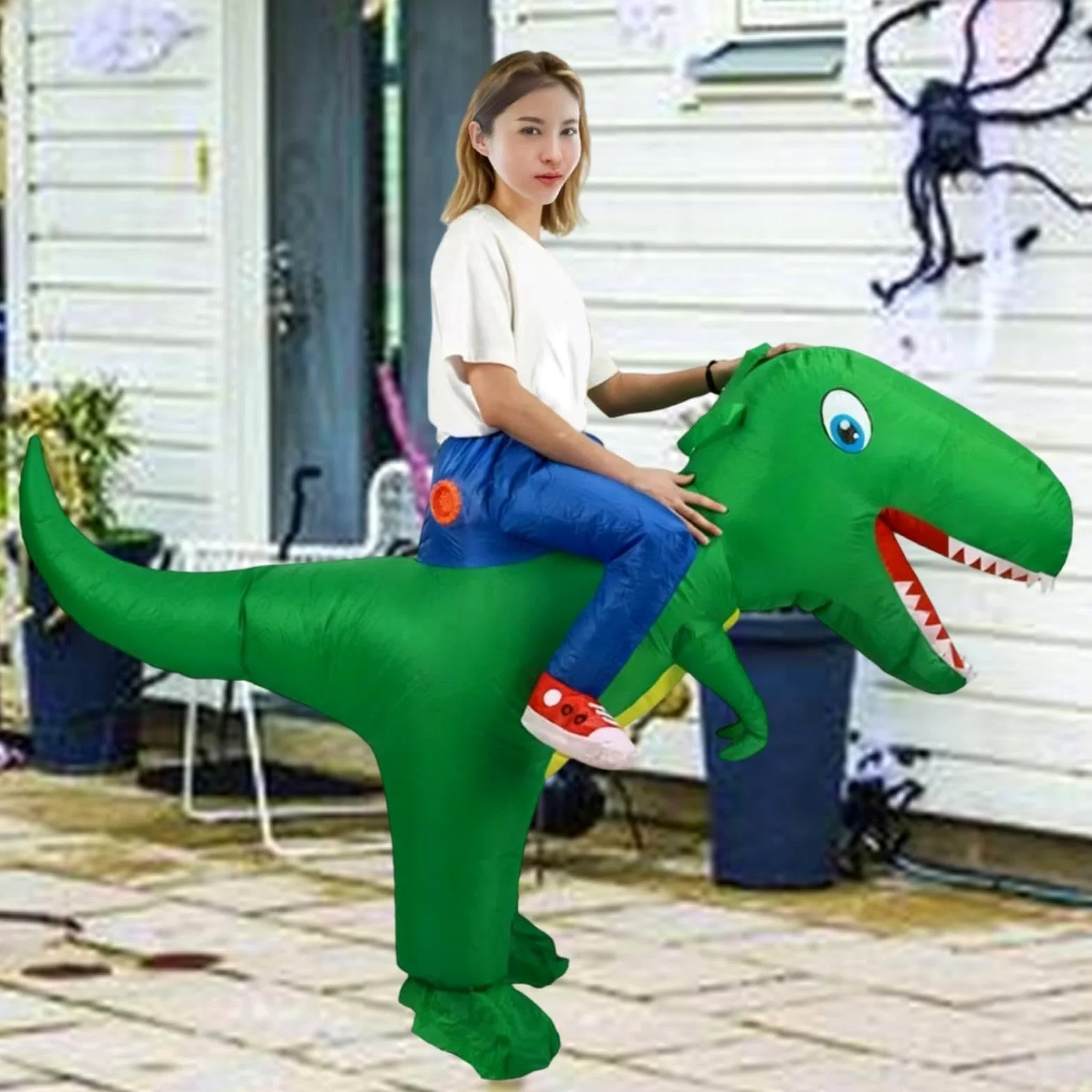 F Fityle Disfraz inflable dinosaurio cuerpo completo, disfraz fiesta elegante, cosplay para actuación en