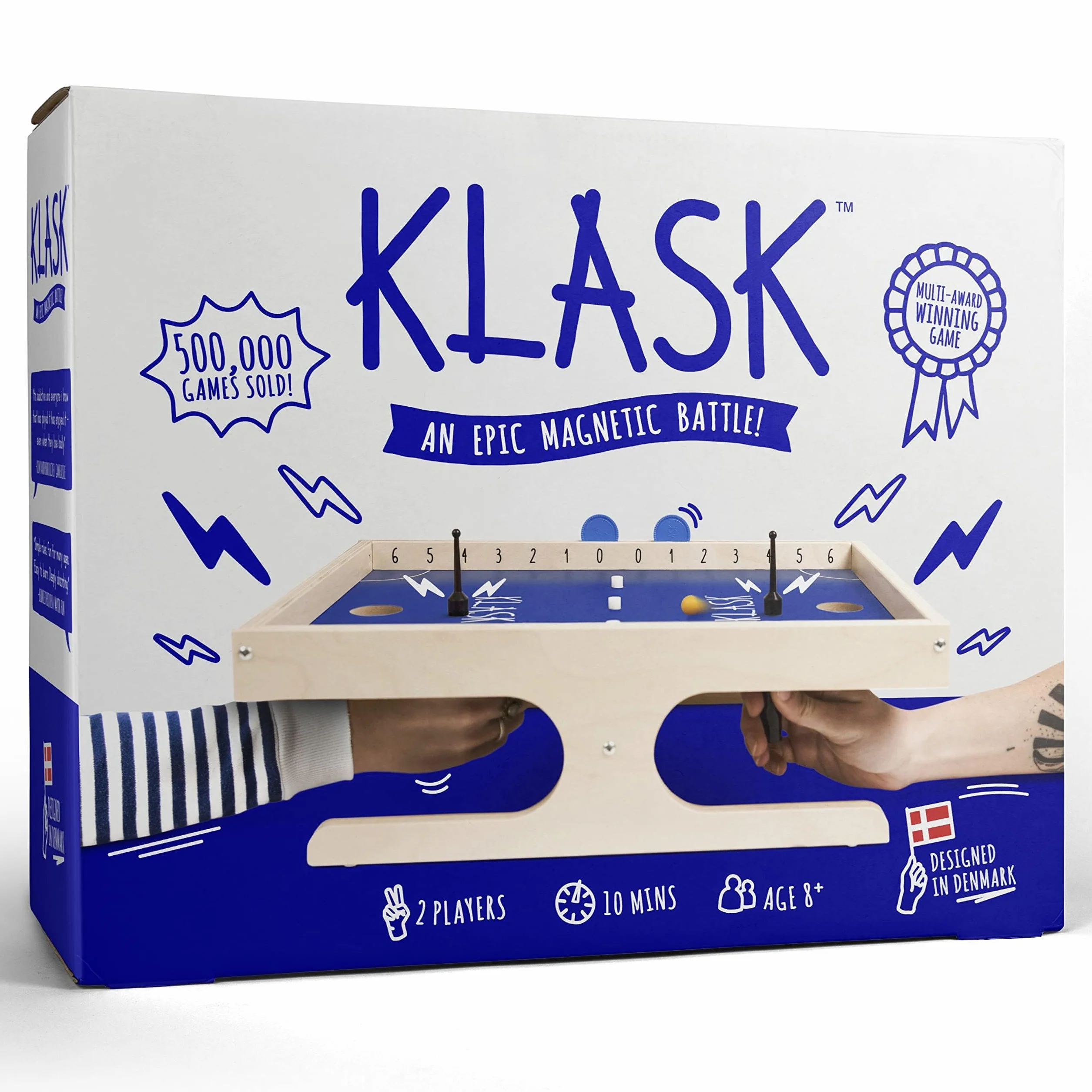 KLASK: The Magnetic Award-Winning Party Game of Skill - Juego de habilidad para niños y adultos de todas las edades que es medio futbolín, mitad hockey de aire