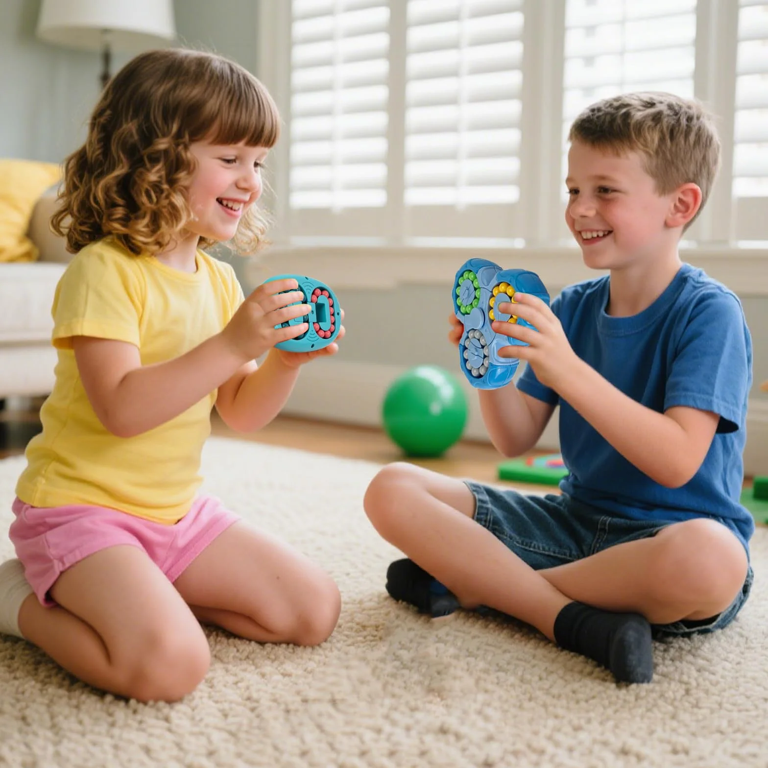 Set 2 en 1 Magic Bean - Juego de Habilidad-IQ Game-Magic Cube- Aliviar el estrés y Reducir la ansiedad Regalos navideños para Adultos y niños (Azul+Azul)