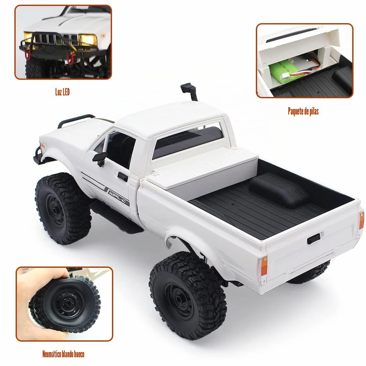 fisca 1:16 Camión teledirigido WPL C24-1 Auto a Escala Completa 4WD Camión Todoterreno con Faro Camión RC, Modelo de Elevación de Alta Velocidad Juguetes