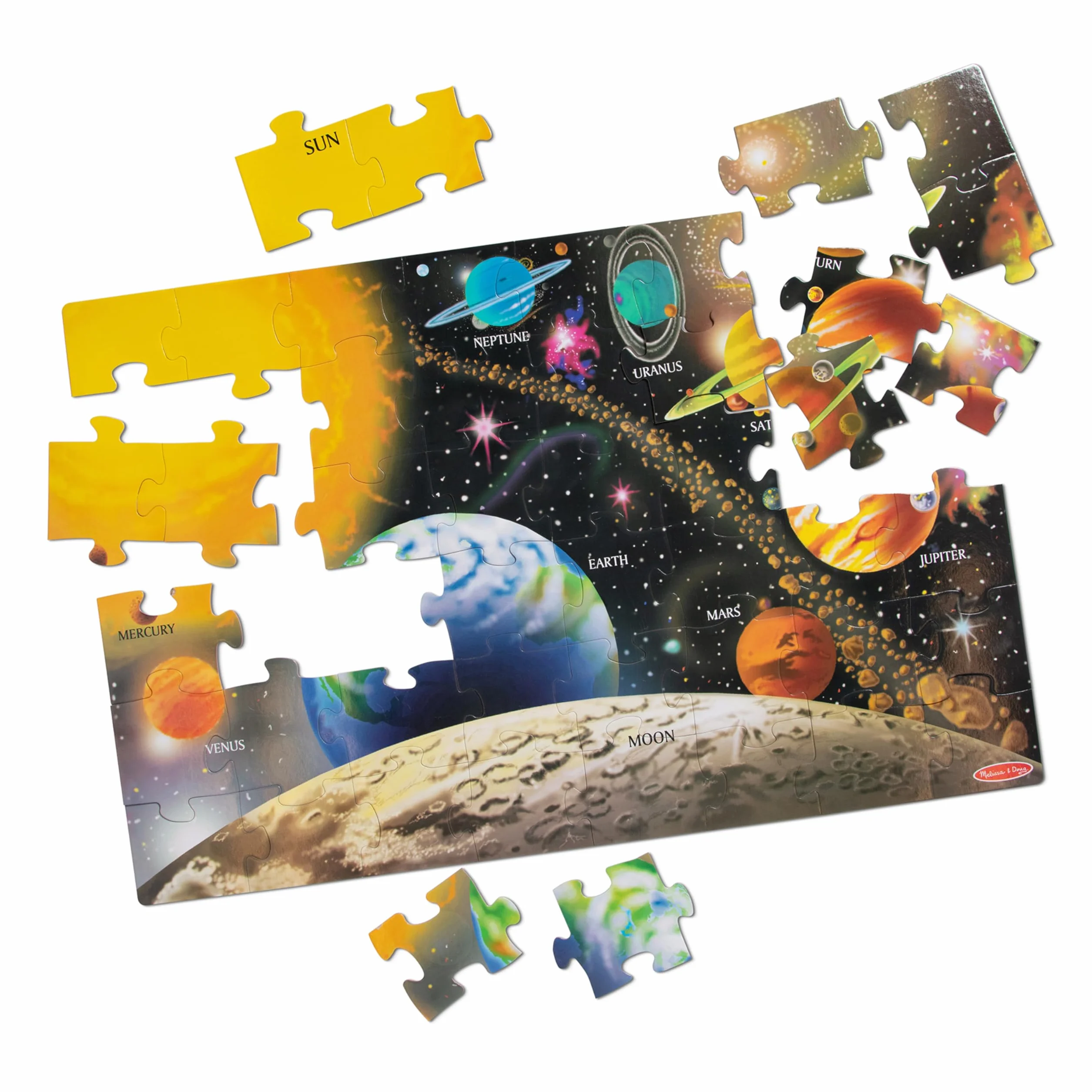 Melissa & Doug - Puzzle de Suelo del Sistema Solar, Superficie fácil de Limpiar, 48 Piezas, 91 cm x 60 cm, niñas y niños, Ideal para Edades de 3-6 años - Certificados FSC