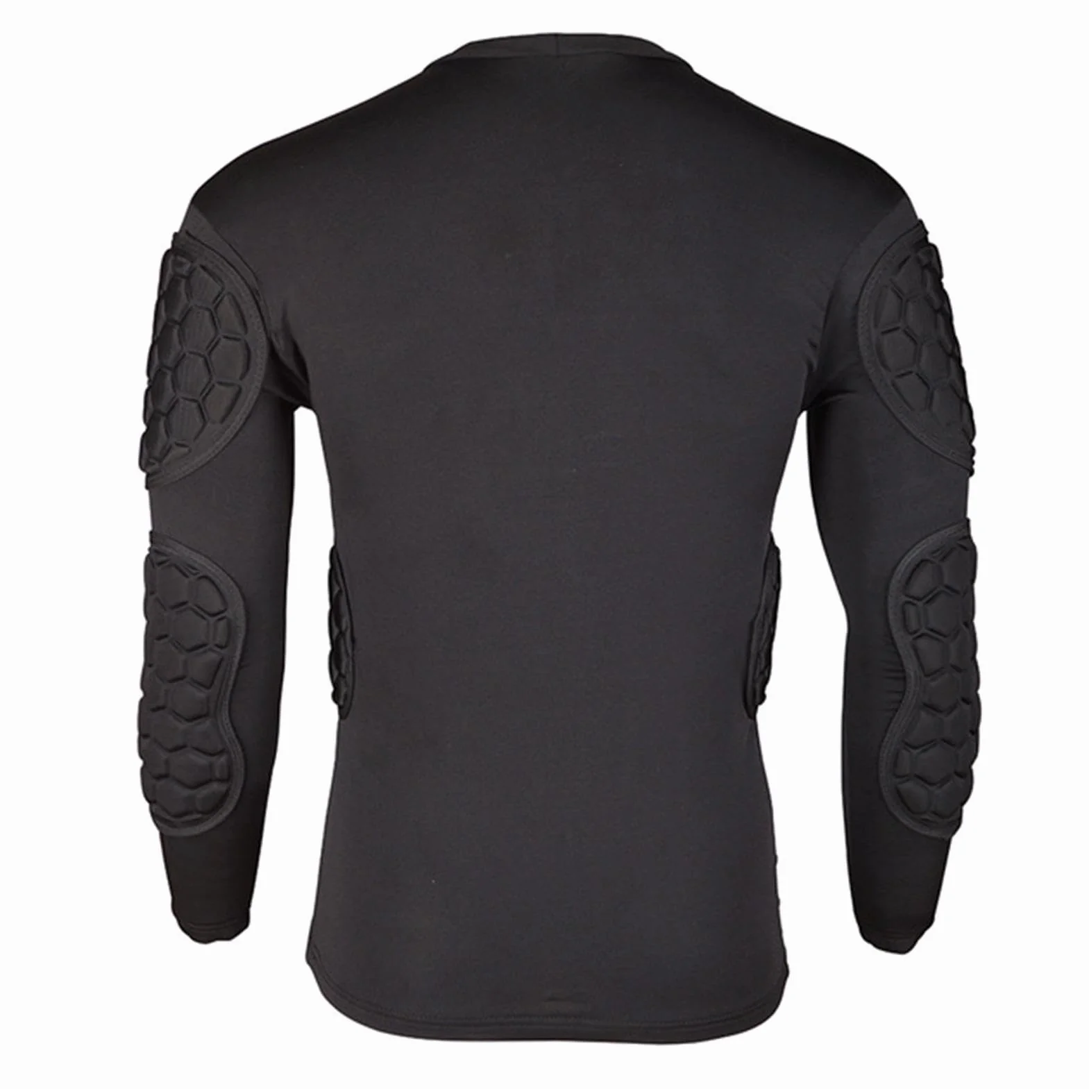 Teksome Camiseta de compresión acolchada de fútbol para portero manga larga negra