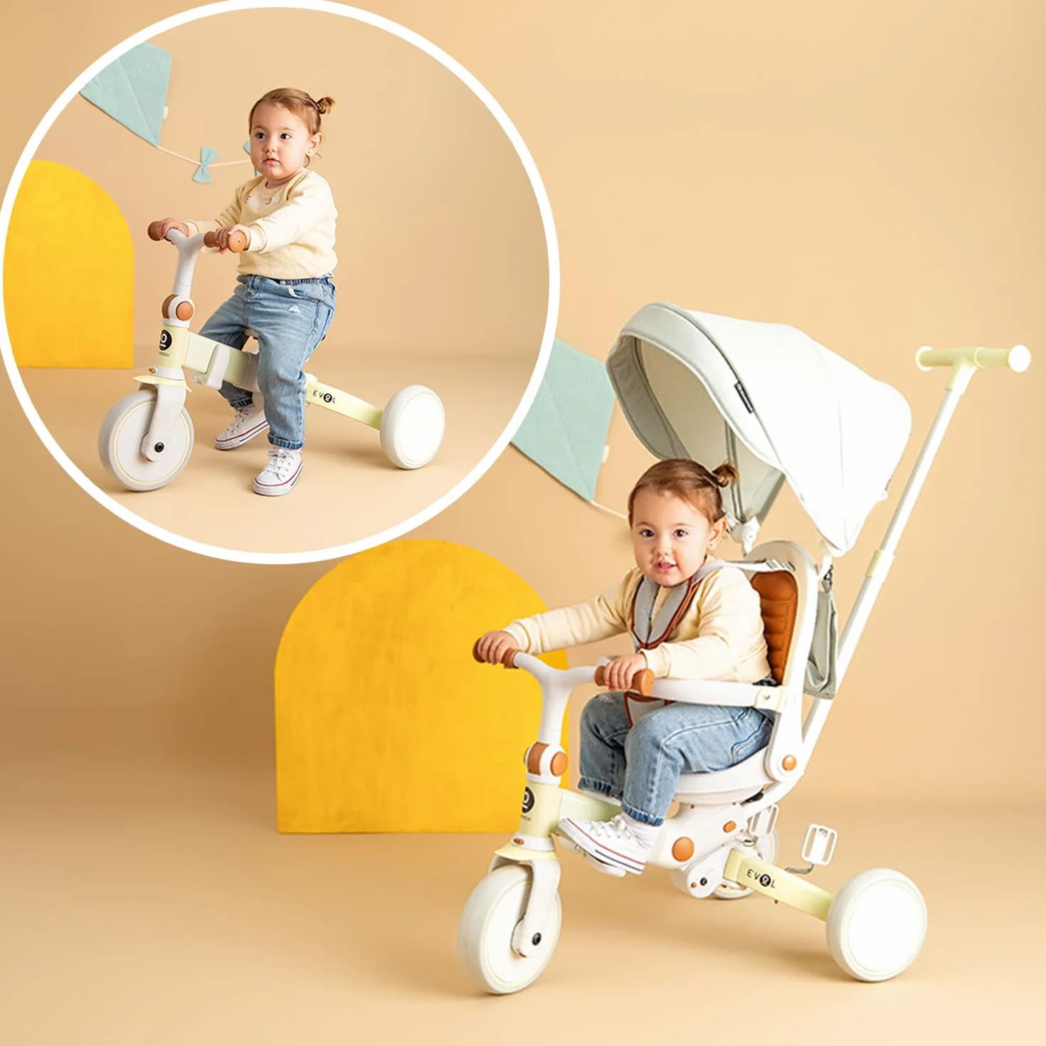 Olmitos - Triciclo Evolutivo de Bebé 5 en 1 - Bicicleta Niños Desde 1 Año hasta 25 Kg - De Triciclo a Bicicleta con o sin Pedales – Adaptable y transformable (Evol, Gris)