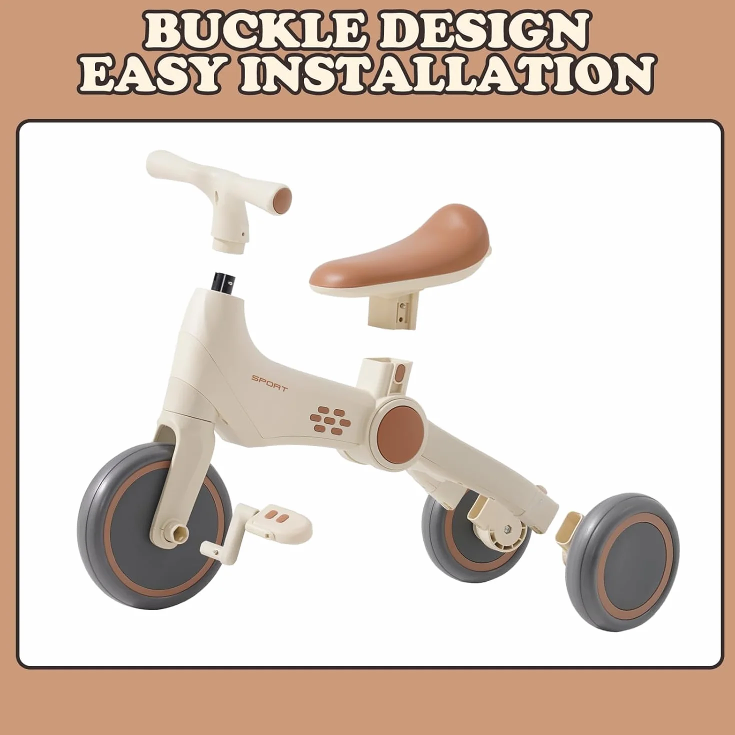 Triciclos para Niños,4 en 1 Una Bici Multifunción,Triciclo,Bicicleta,Carro de Equilibrio,Caminante con Pedales Desmontables, Adecuado para niños de 12-24 Meses