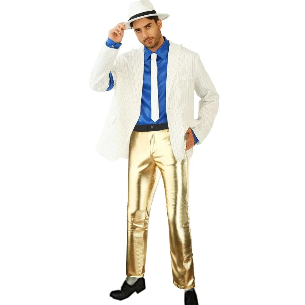 Adulto Disfraz Jacket Chaqueta+Pantalones+Shirt+Sombrero+Tie Ropa Costume Stripes Smooth Y Criminal Halloween Navidad Cosplay Fiestas Retro Hombre Trajes