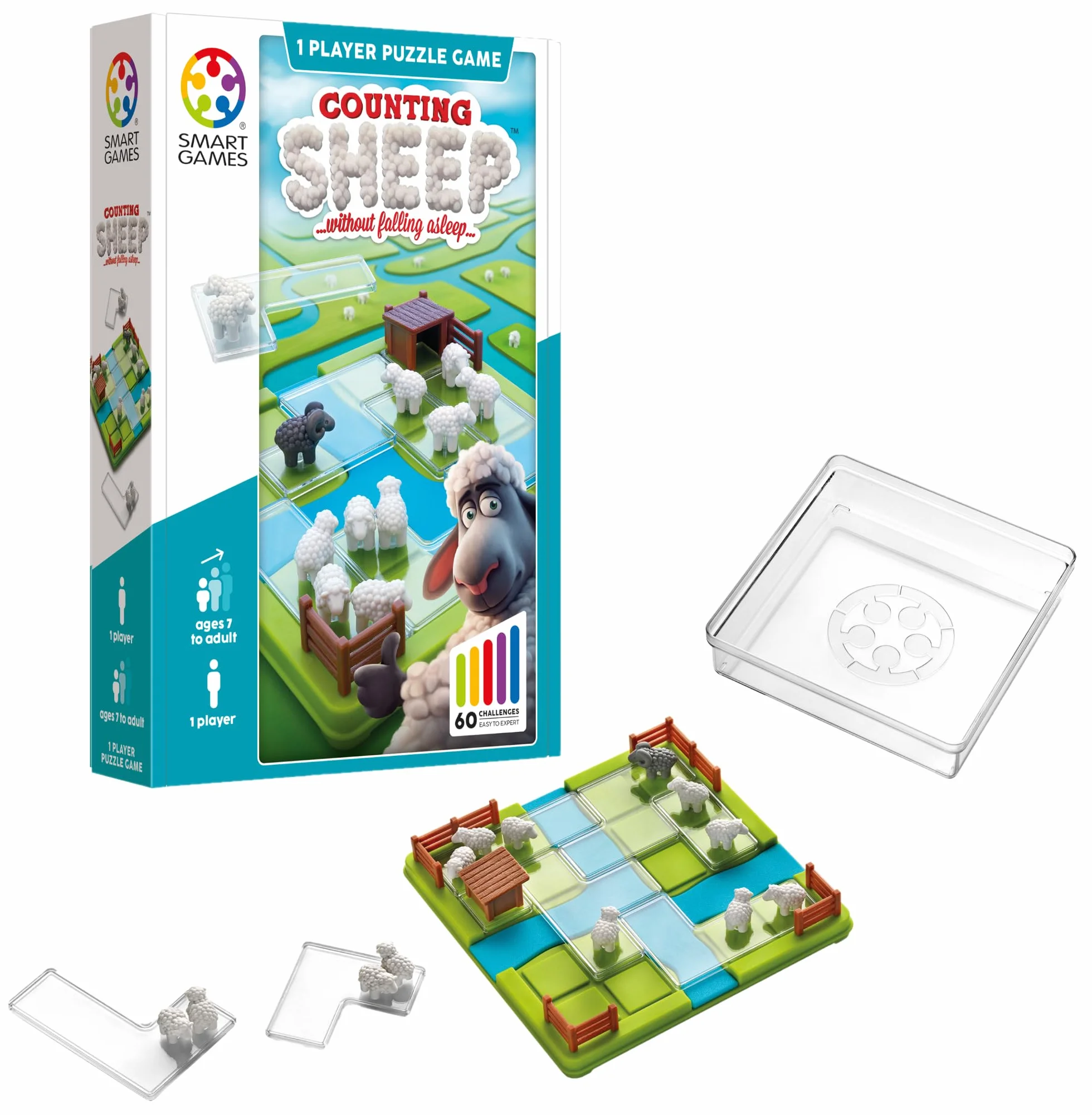 SmartGames - Contar ovejas, Juego Educativo para el Cerebro, Juego de desafío de lógica y Pensamiento multinivel, 1 Jugador, tamaño de Viaje, multilingüe