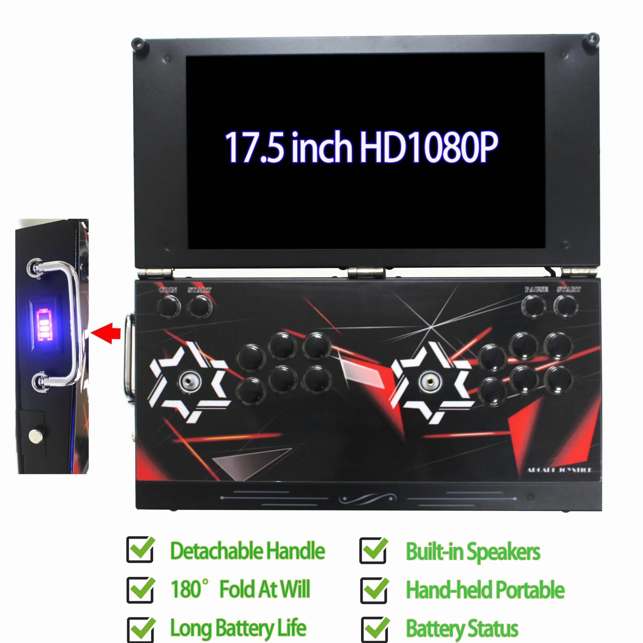 Consola de juegos portátil de arcade - Pantalla HD de 17.5 pulgadas, 26800 juegos retro, máquina de videojuegos portátil de doble reproductor para entretenimiento en el hogar