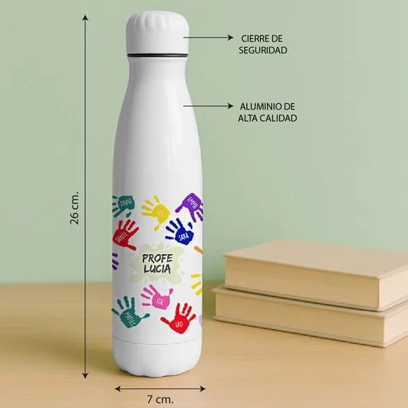 Transparent Gift Botellas Personalizadas con Nombres y Texto. Regalos Originales para Profesores. Botella de Agua de Regalo Fin de Curso