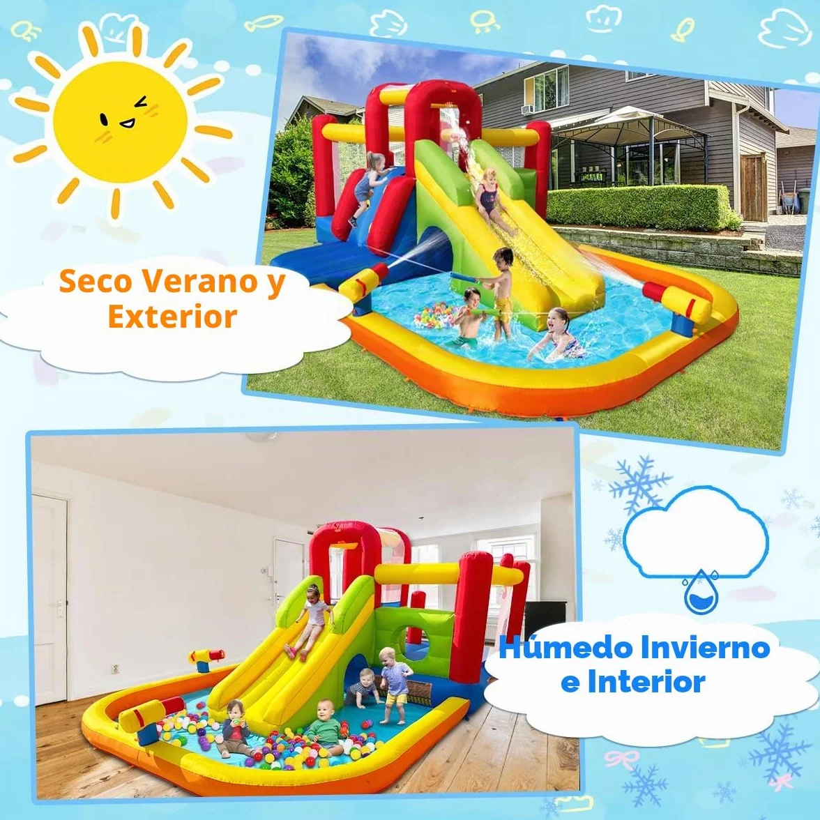 Ballsea Castillo hinchable con soplador, material premium, certificado de seguridad, uso en interiores y exteriores, ideal para cumpleaños infantiles y fiestas familiares
