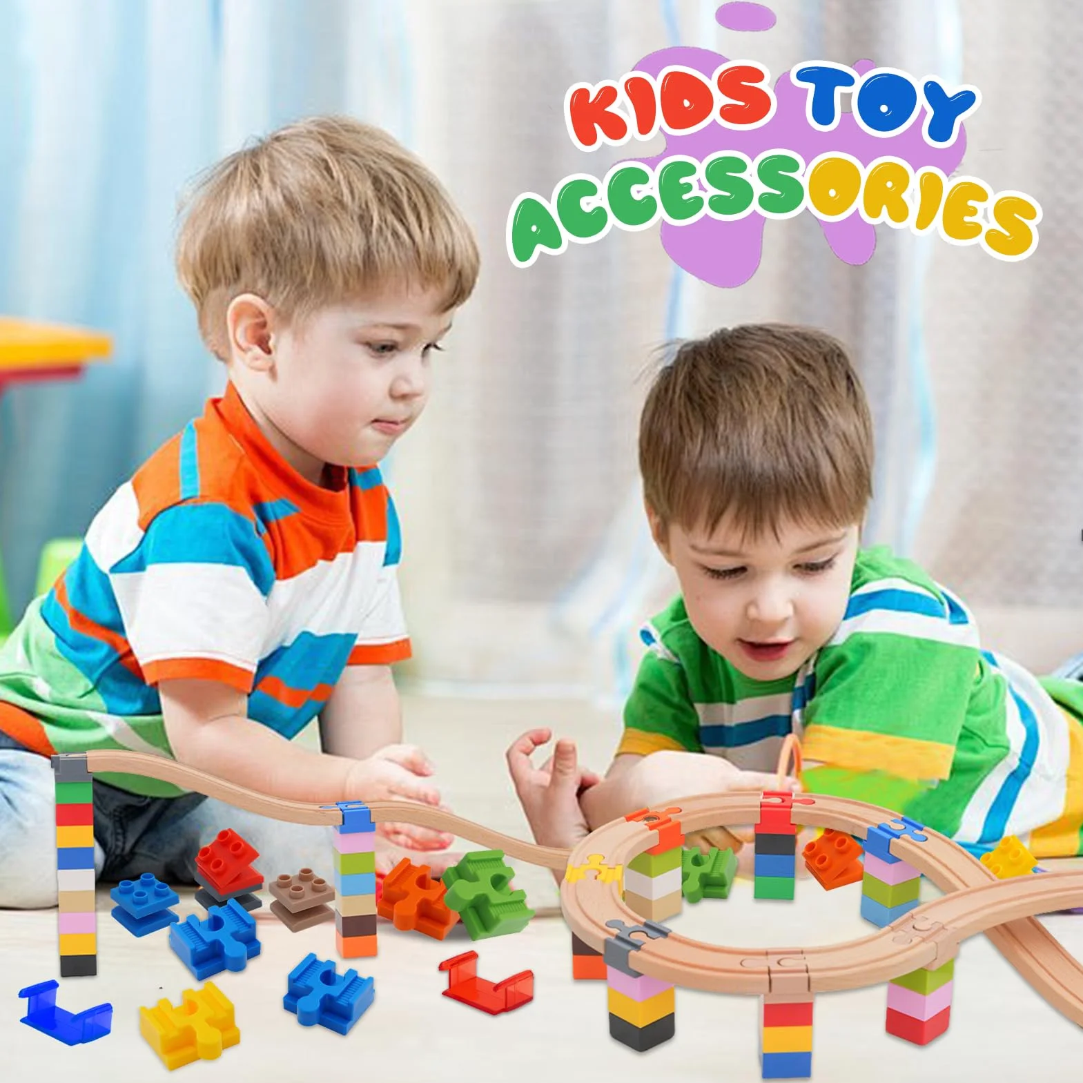 Shinybox 40 Piezas Conector de Pista de Juguete de Madera, Conectores de Carril de Plástico, Hacer Vías Tren Madera Juguete para Niños