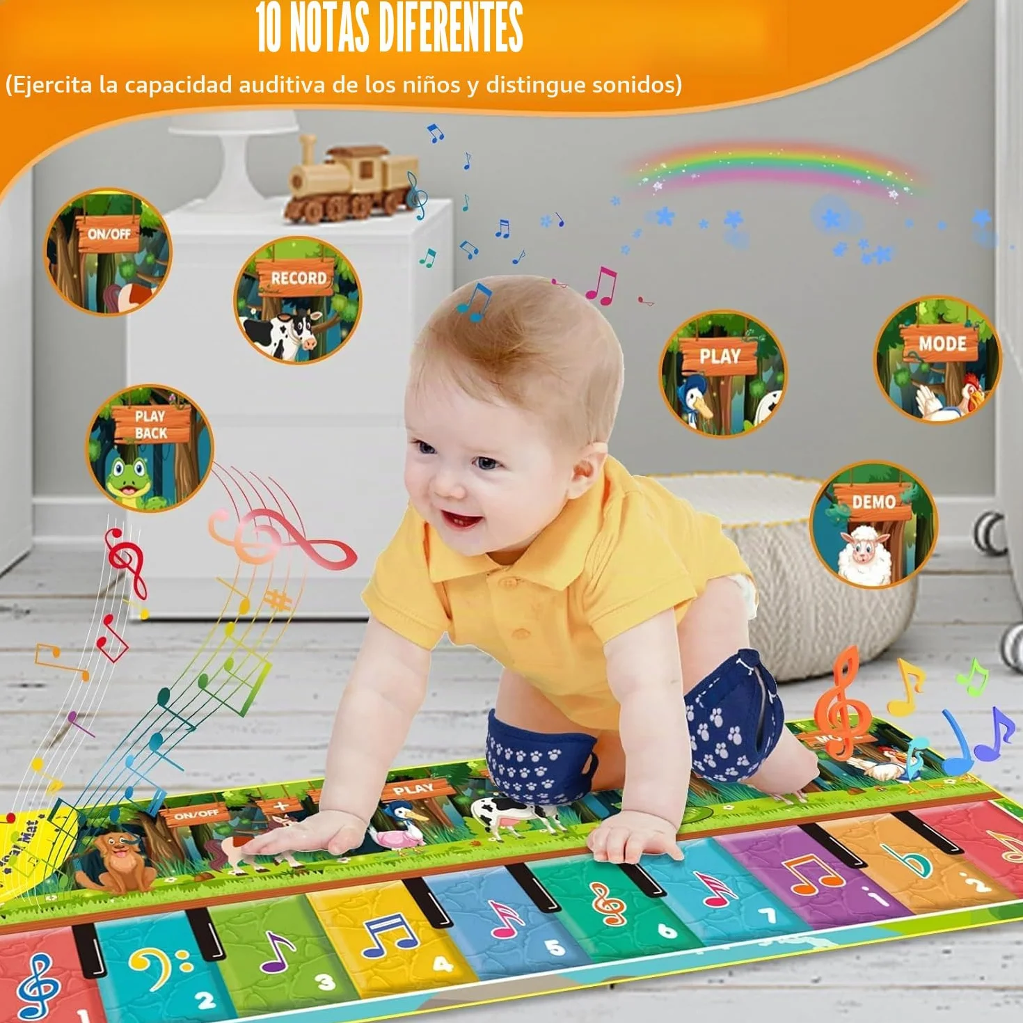 Alfombra Musical para Bebé, Alfombra de Música para Niños Pequeños, 110 x 36 cm, Alfombrilla de Juego de Música Niños y Niñas 3 4 5 6