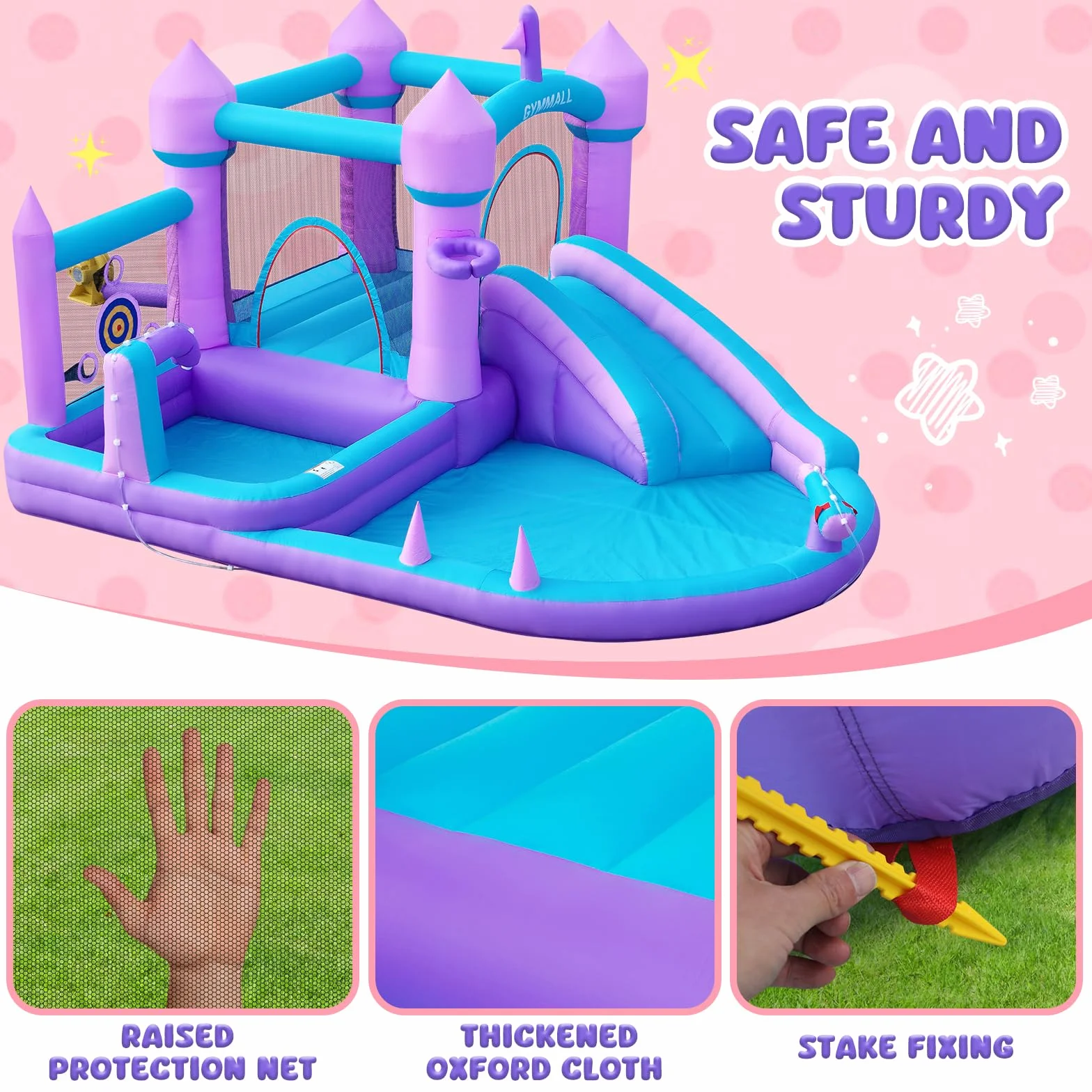 Castillo Inflable para Niños de 3-8 años, Casa de los Sueños Morada con Tobogán de Agua y Soplador de 480W, Gran Castillo Inflable con Zona de Salto, Piscina de Bolas, Alberca
