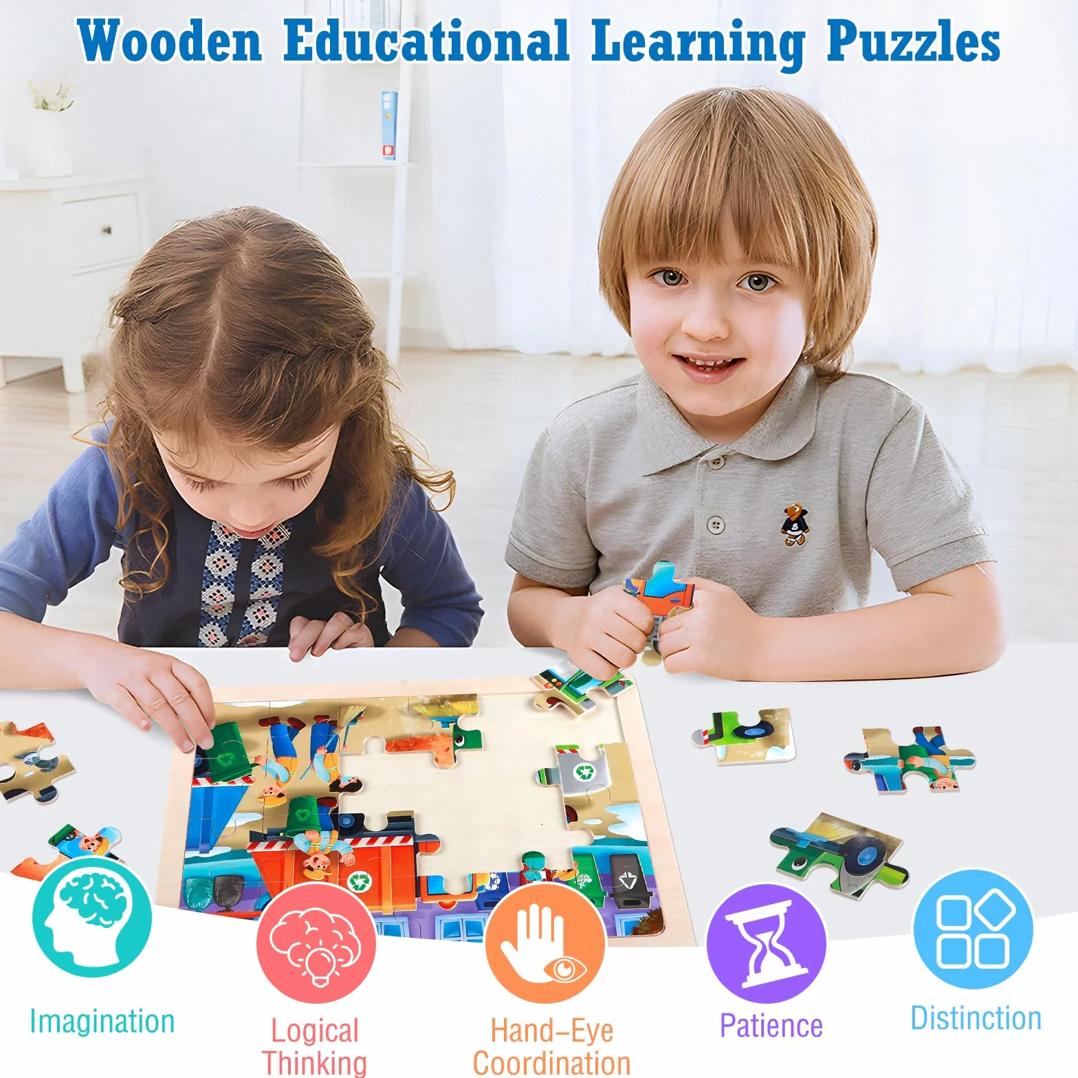 Juego de 4 Puzzle de Madera para Niños, Rompecabezas de 24 Piezas, Puzzle Juego de Coches de Juguete, Juguete Educativo para Infantiles de 3 4 5 6 años, Juguete de Regalo para Niña Niño