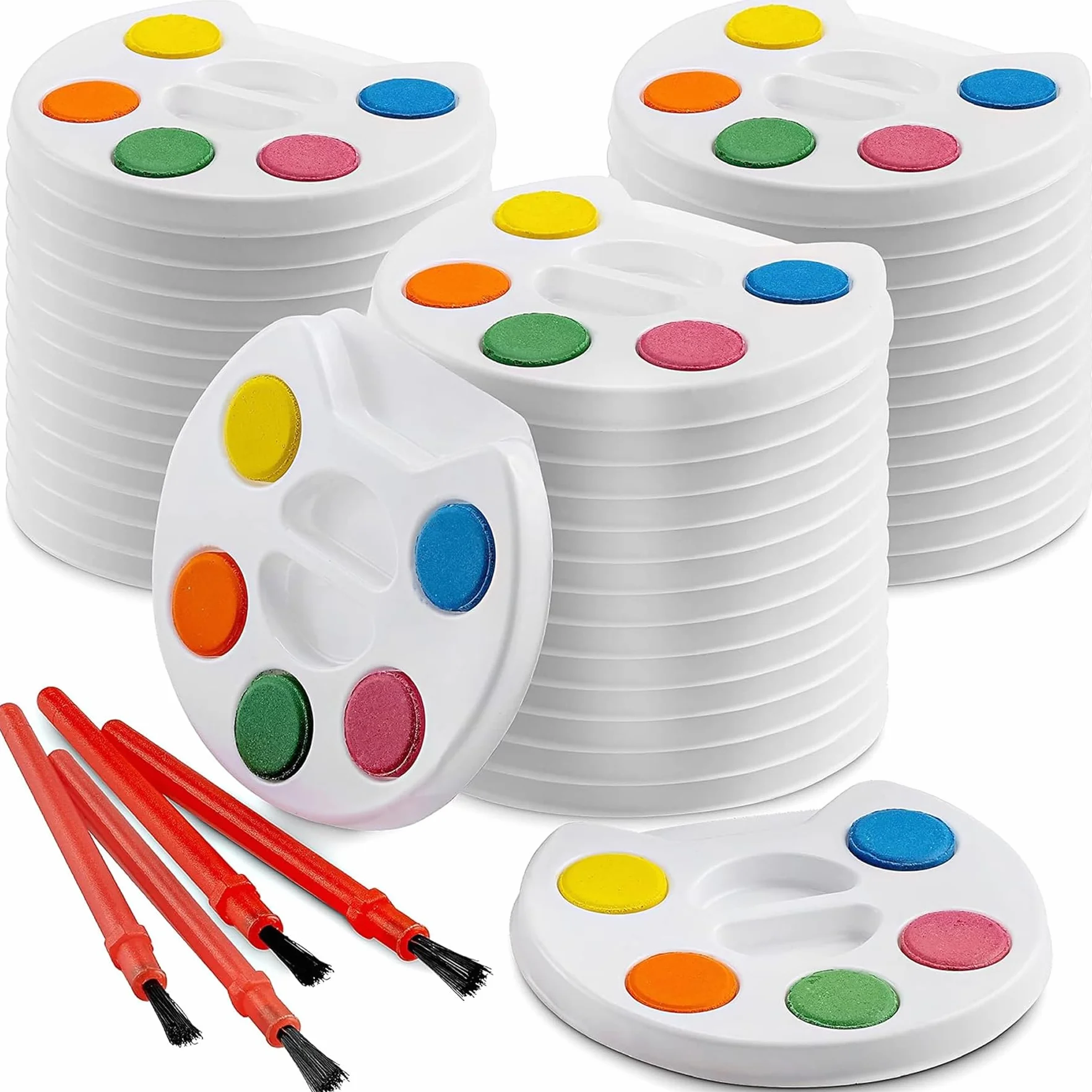 Bedwina Mini set de acuarelas para niños (paquete al por mayor de 24): 5 acuarelas, paleta y pincel, para fiestas artísticas y suministros para fiestas de pintura