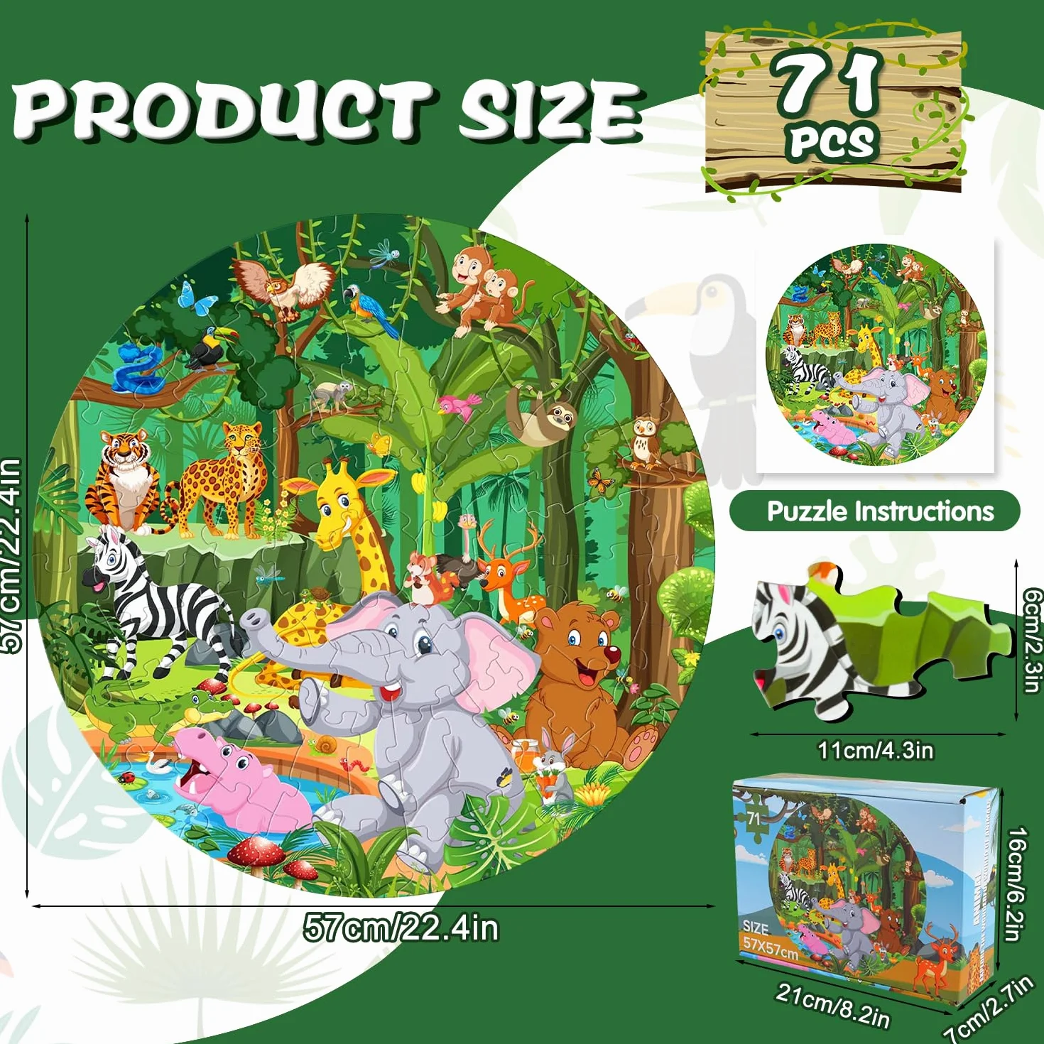 Rompecabezas de la Selva con 71 Piezas - Animales de Juguete Educativo para Niños y Niñas de 3 a 8 Años - Regalo Ideal para Cumpleaños y Fiestas