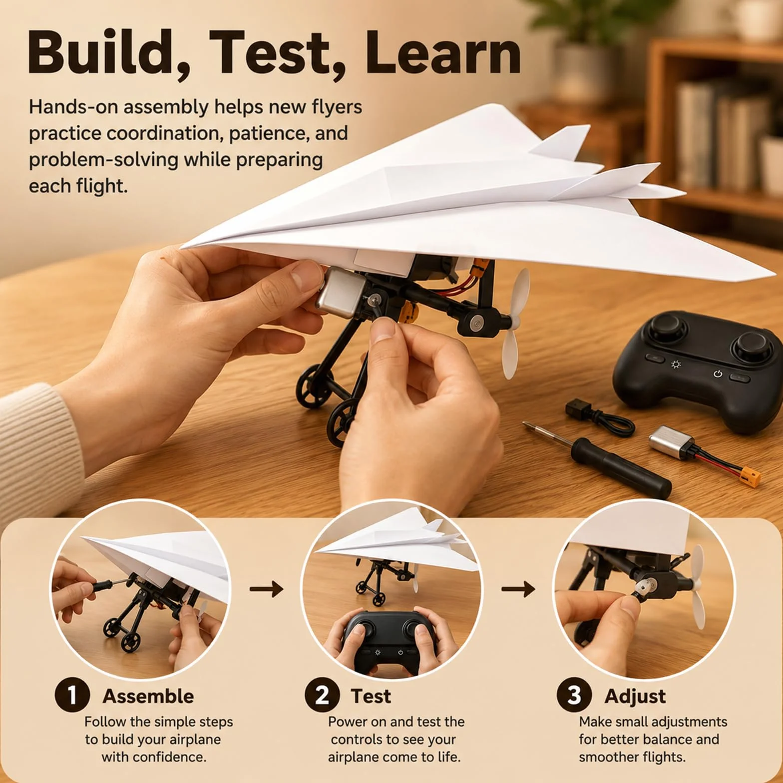 Genérico RC Paper Airplane Kit with Gyro Stabilizer, Remote Control Airplane, DIY RC Airplanes Kit, Foldable Lightweight Glider Tool for Hobbyists and Beginner Flyers (Three Batteries)
